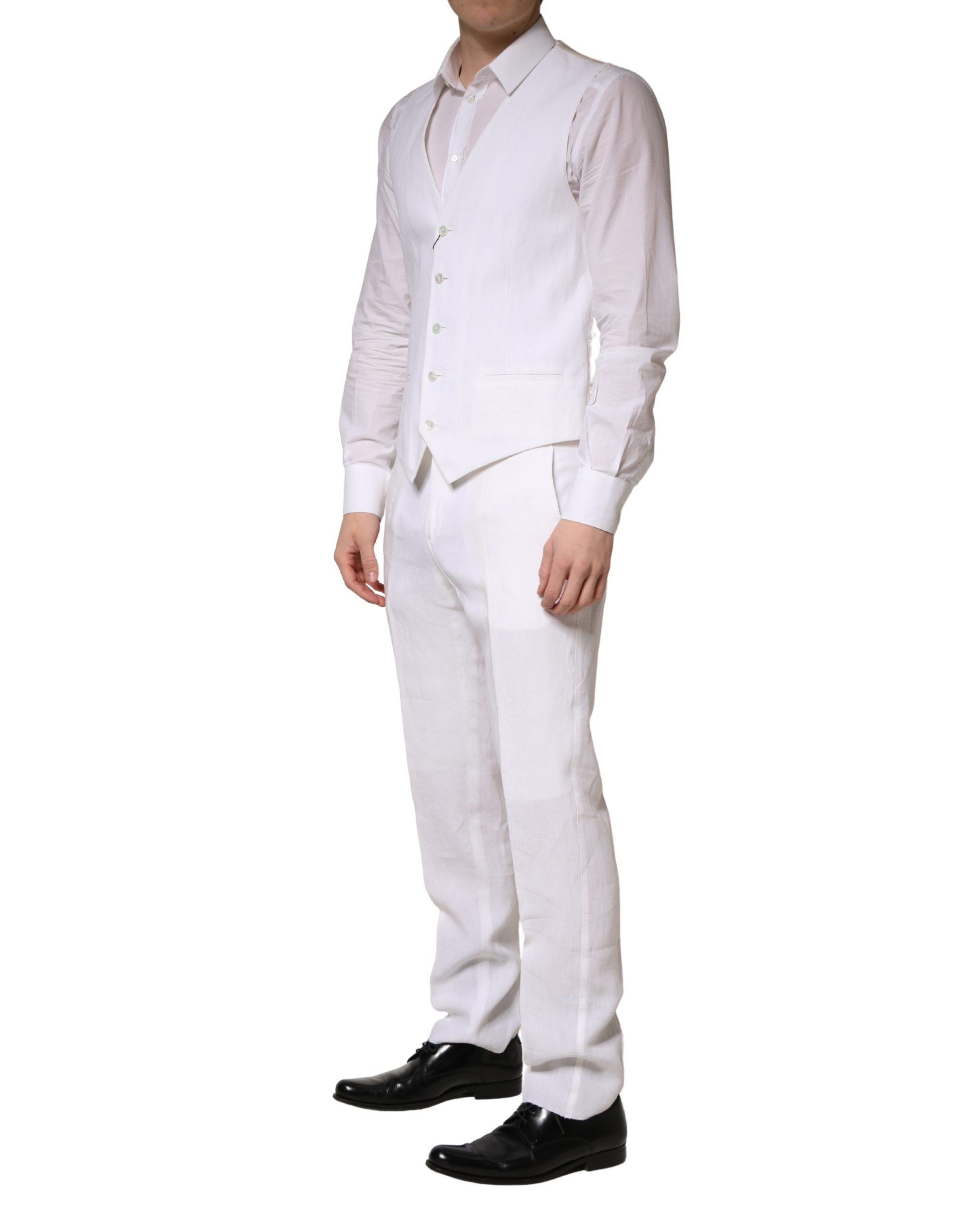 Dolce & Gabbana White SARTORIA Linen 2 Piece Men Formal Suit - Image 3