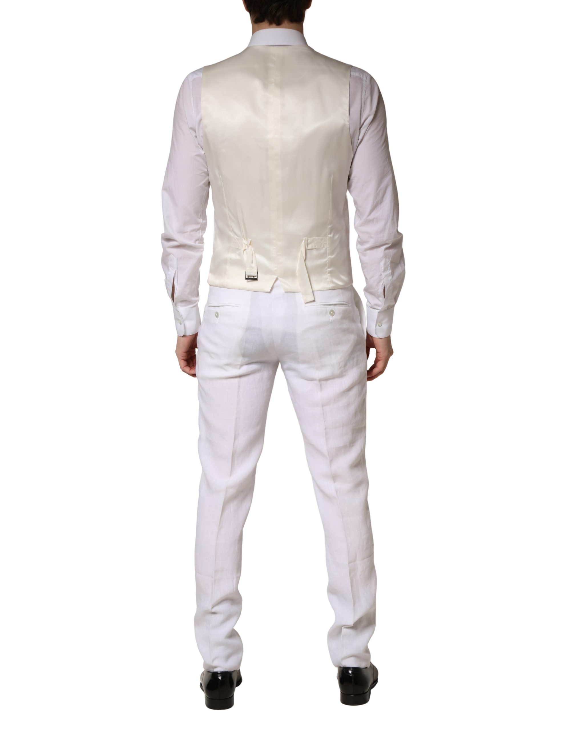 Dolce & Gabbana White SARTORIA Linen 2 Piece Men Formal Suit - Image 4