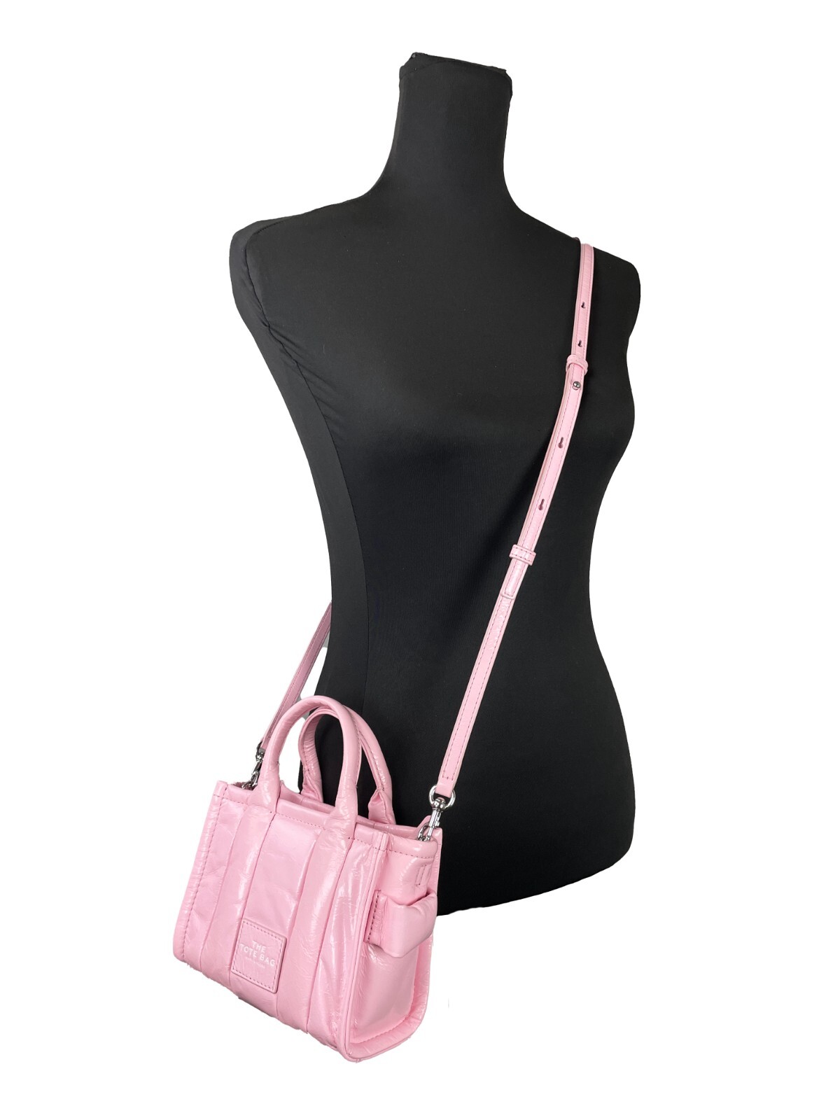 Marc Jacobs The Shiny Crinkle Micro Tote Bubblegum Leather Crossbody - Image 4