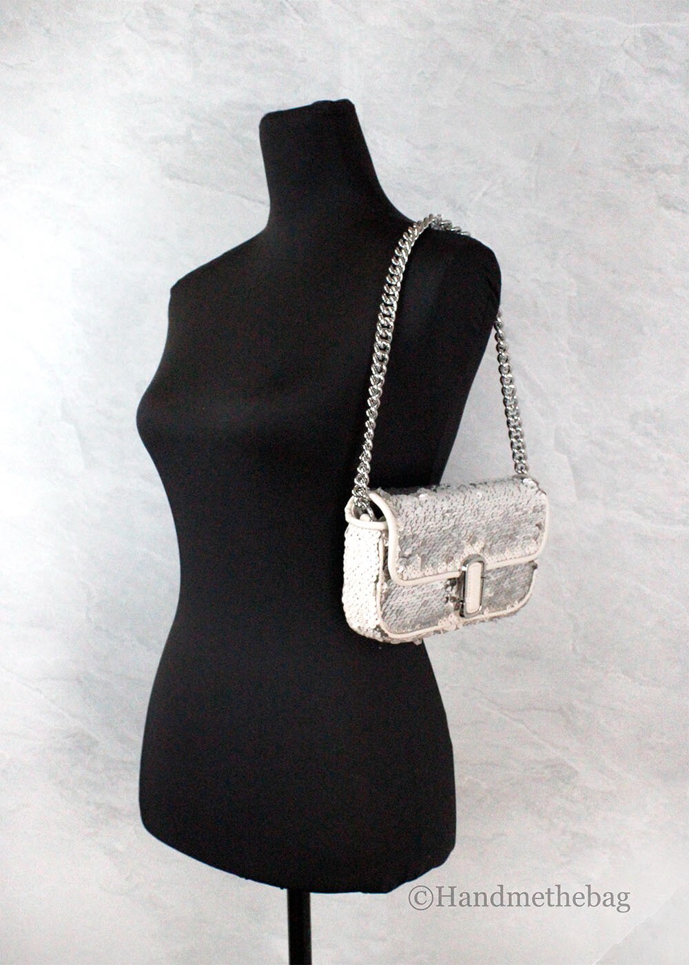 Marc Jacobs The Mini J Marc Shoulder Bag Cream Sequined Crossbody Bag - Image 3
