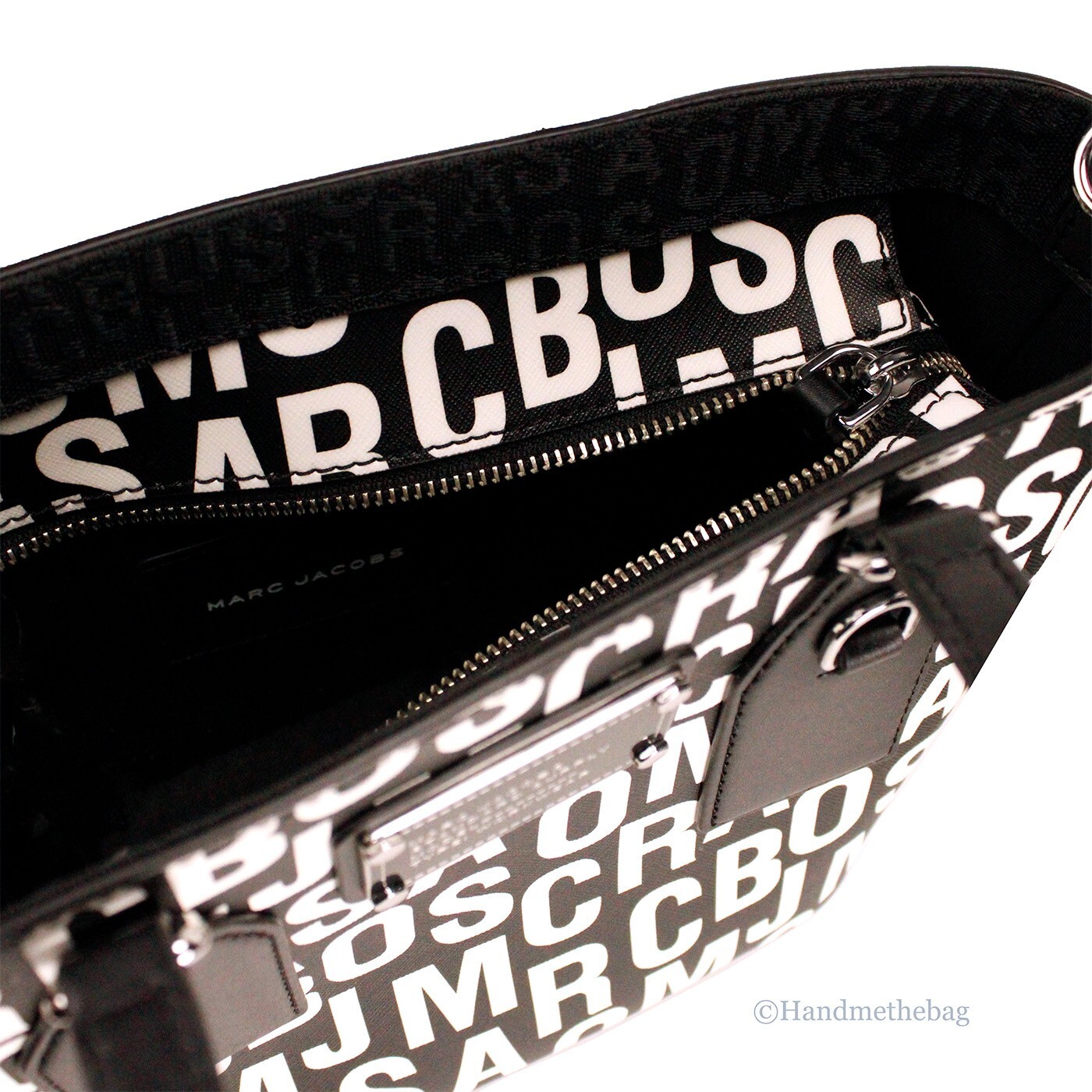 Marc Jacobs Small Black White Monogram Print Saffiano Leather Tote Crossbody Bag - Image 5