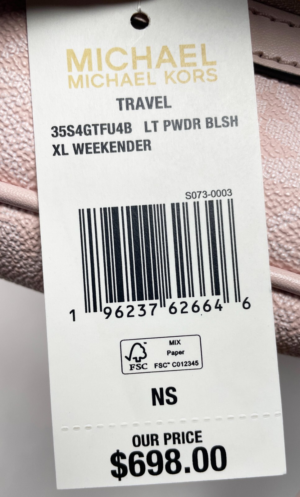 Michael Kors Travel Extra Large Powder Blush PVC Top Zip Weekender Luggage Bag - Image 5