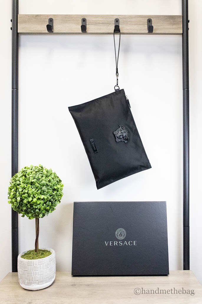 Versace Large Black Nylon Fabric Medusa Convertible Pouch Clutch Wristlet Bag - Image 4