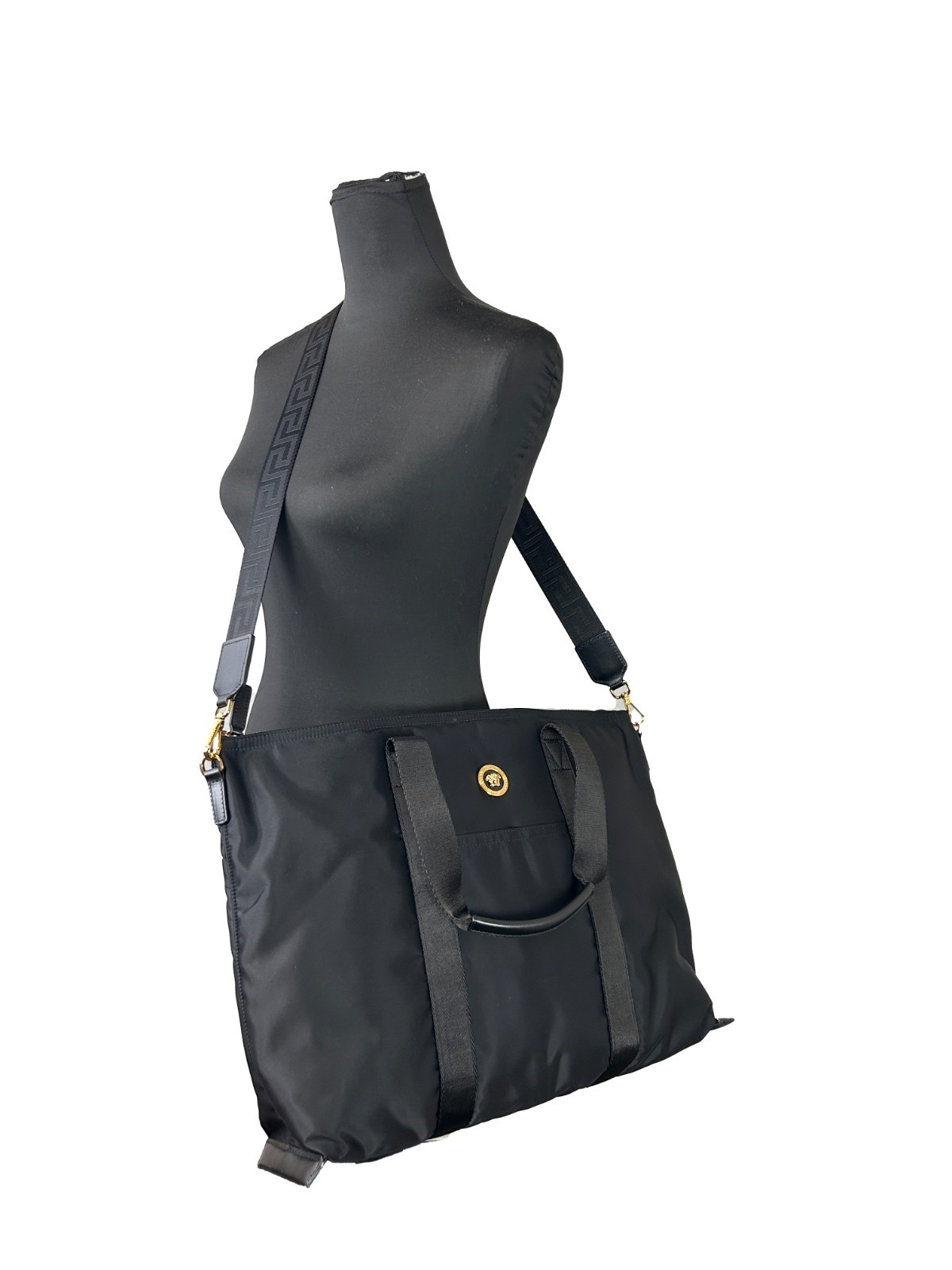 Versace Black Nylon Fabric La Medusa Shoulder Tote Bag - Image 2