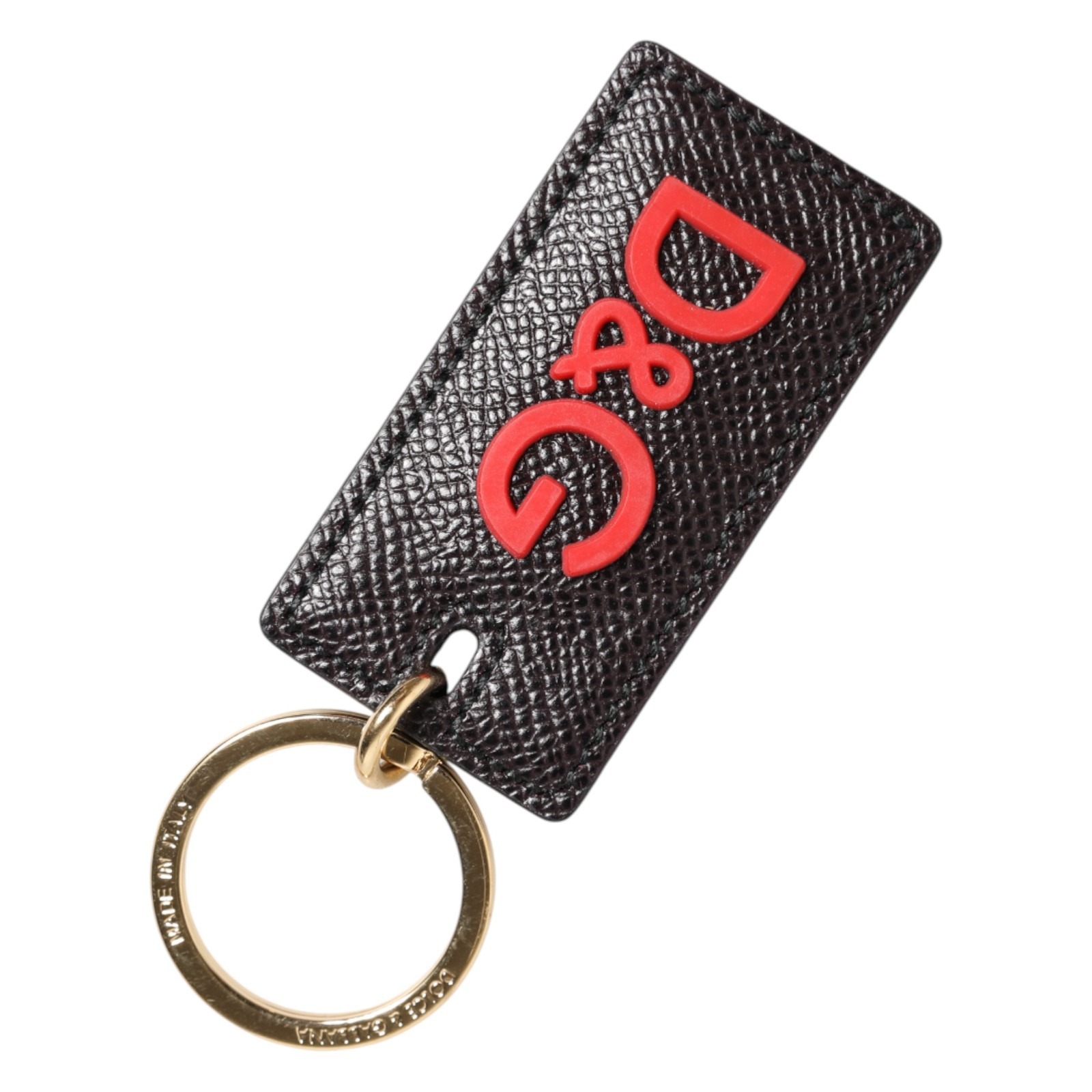 Dolce & Gabbana Black Calf Leather Logo Metal Ring Men Keychain Keyring - Image 2