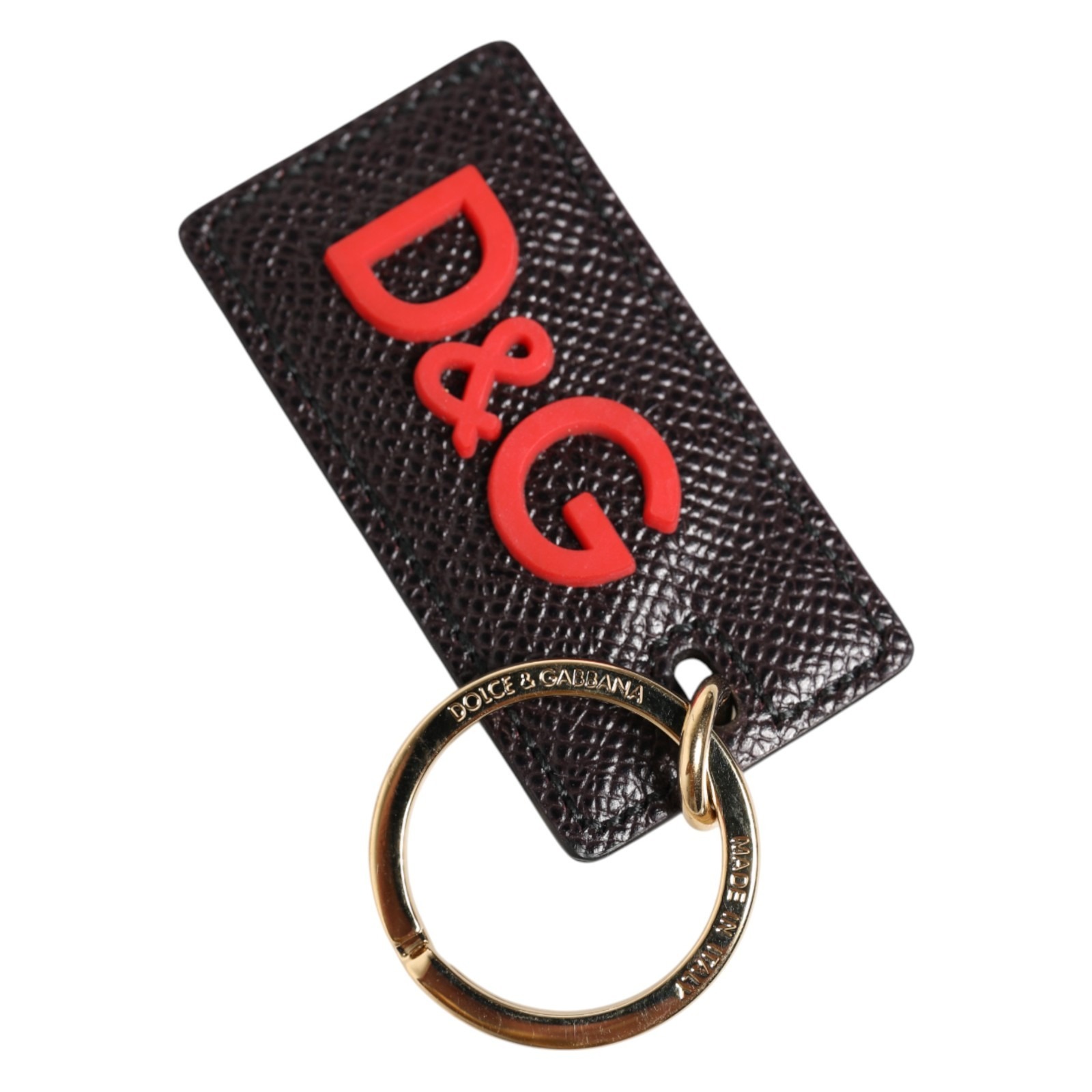 Dolce & Gabbana Black Calf Leather Logo Metal Ring Men Keychain Keyring - Image 4