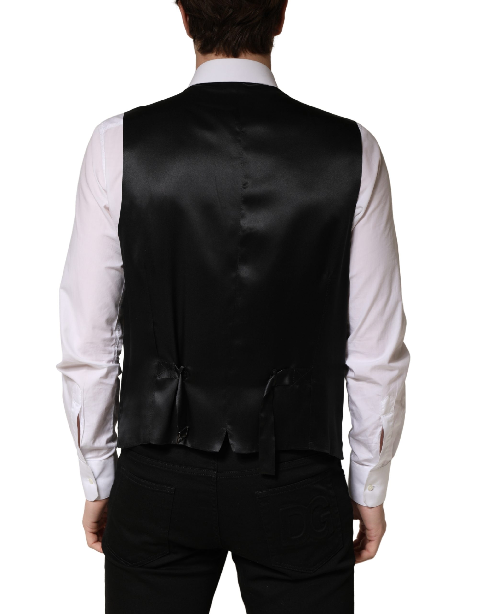 Dolce & Gabbana Black Wool Single Breasted Men Waistcoat Vest - Image 4