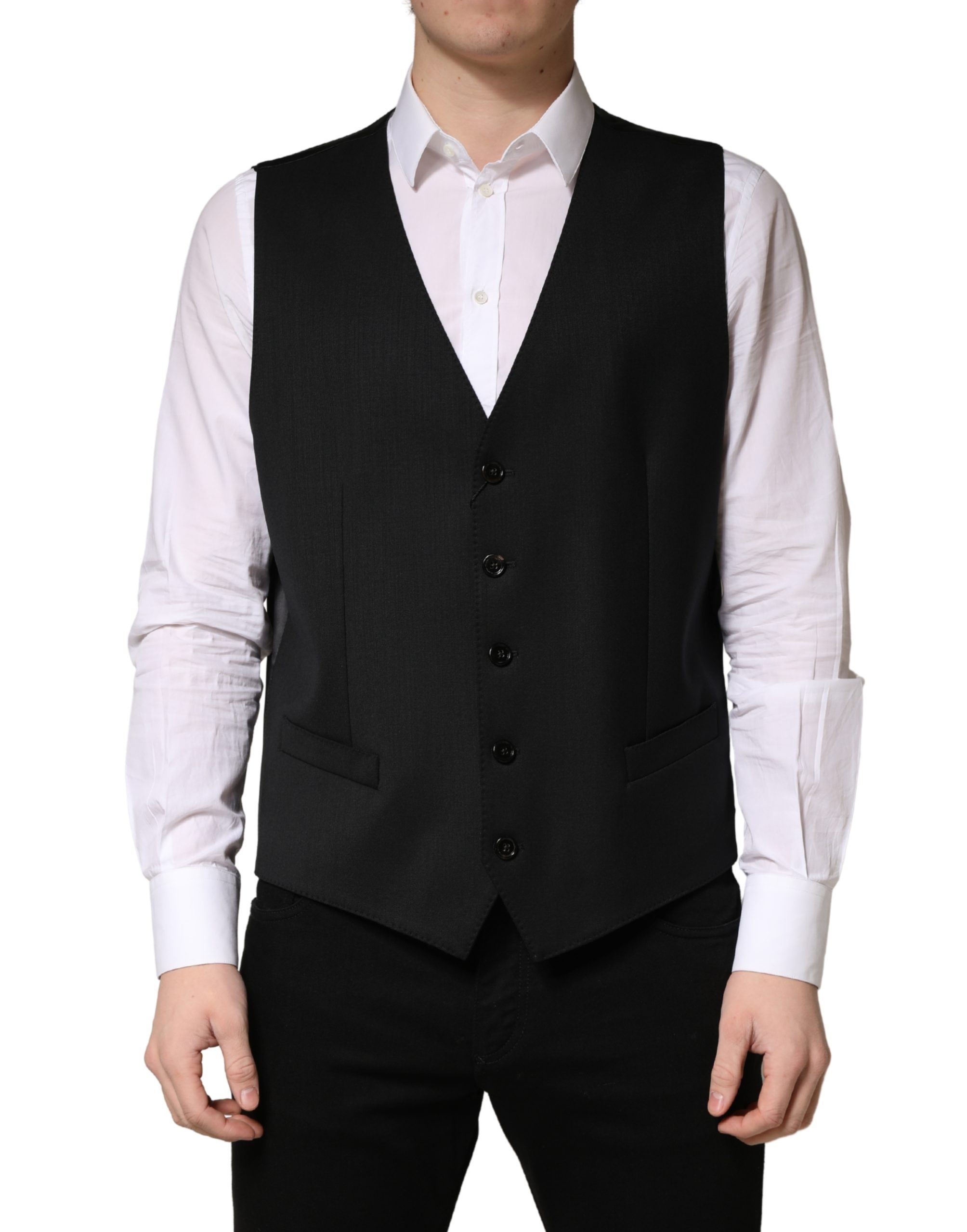 Dolce & Gabbana Black Wool Single Breasted Men Waistcoat Vest - Image 2