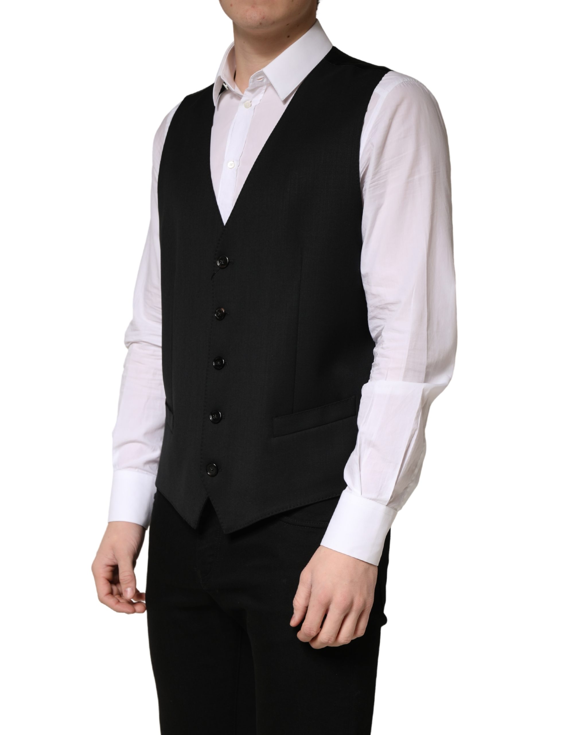 Dolce & Gabbana Black Wool Single Breasted Men Waistcoat Vest - Image 3