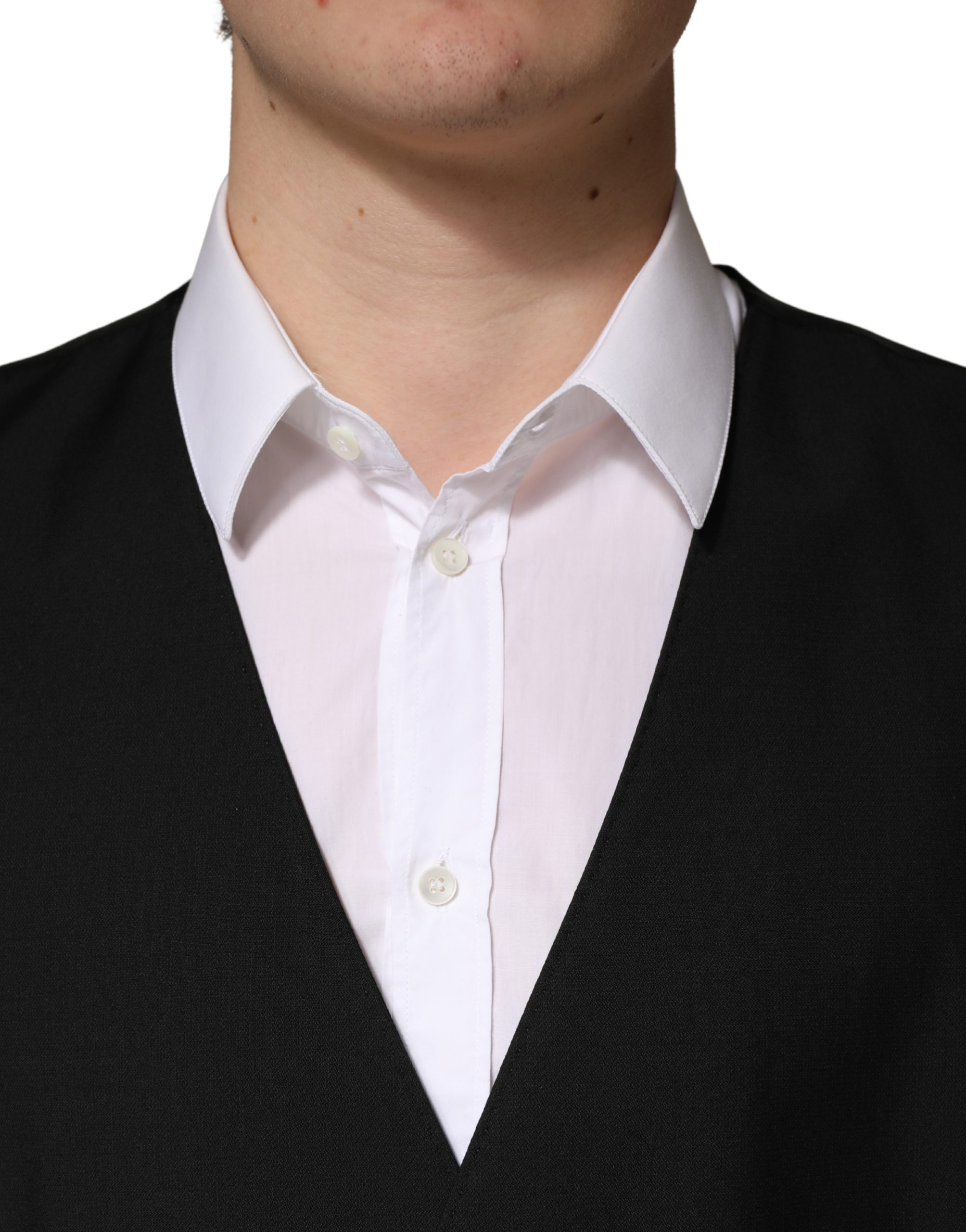 Dolce & Gabbana Black Wool Single Breasted Men Waistcoat Vest - Image 5