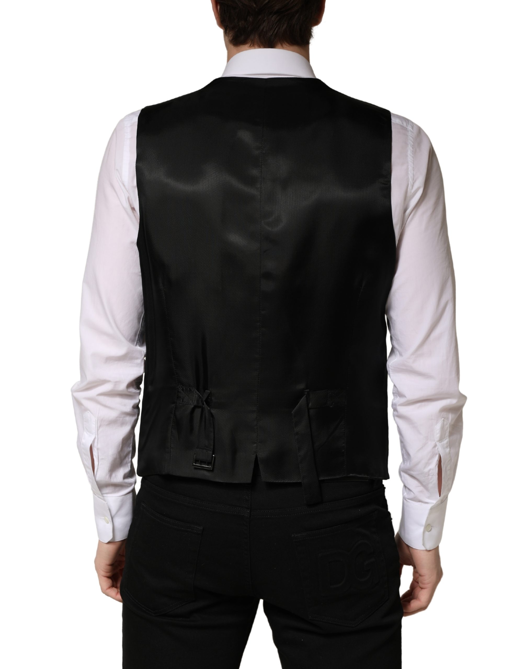 Dolce & Gabbana Black Wool Single Breasted Men Waistcoat Vest - Image 4