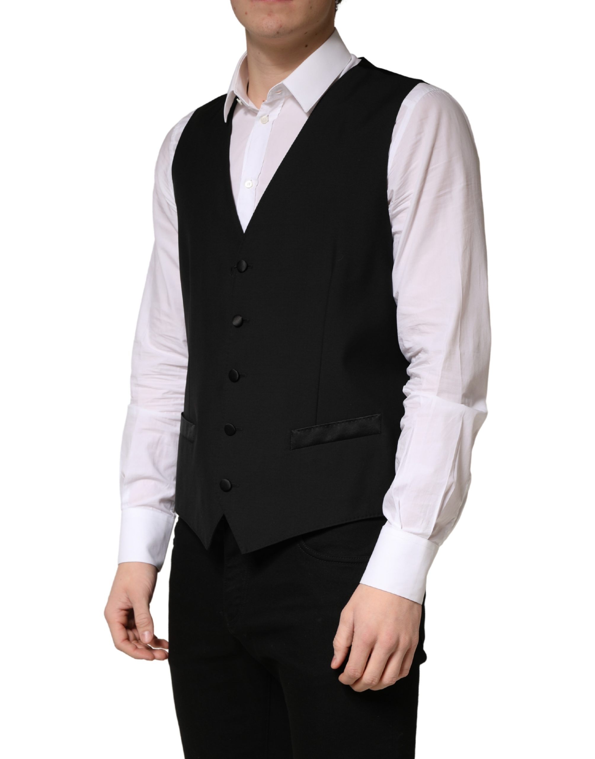 Dolce & Gabbana Black Wool Single Breasted Men Waistcoat Vest - Image 3