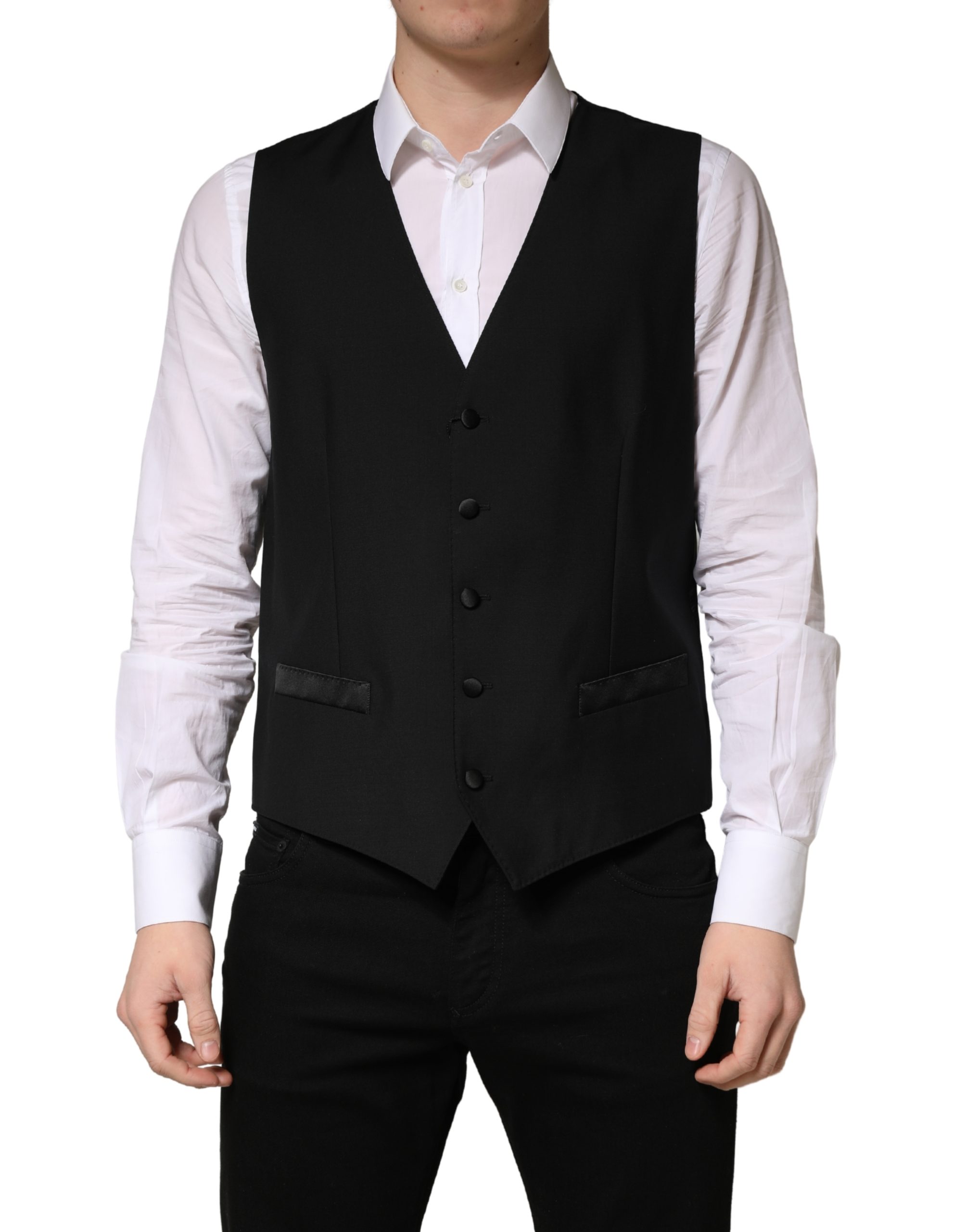 Dolce & Gabbana Black Wool Single Breasted Men Waistcoat Vest - Image 2