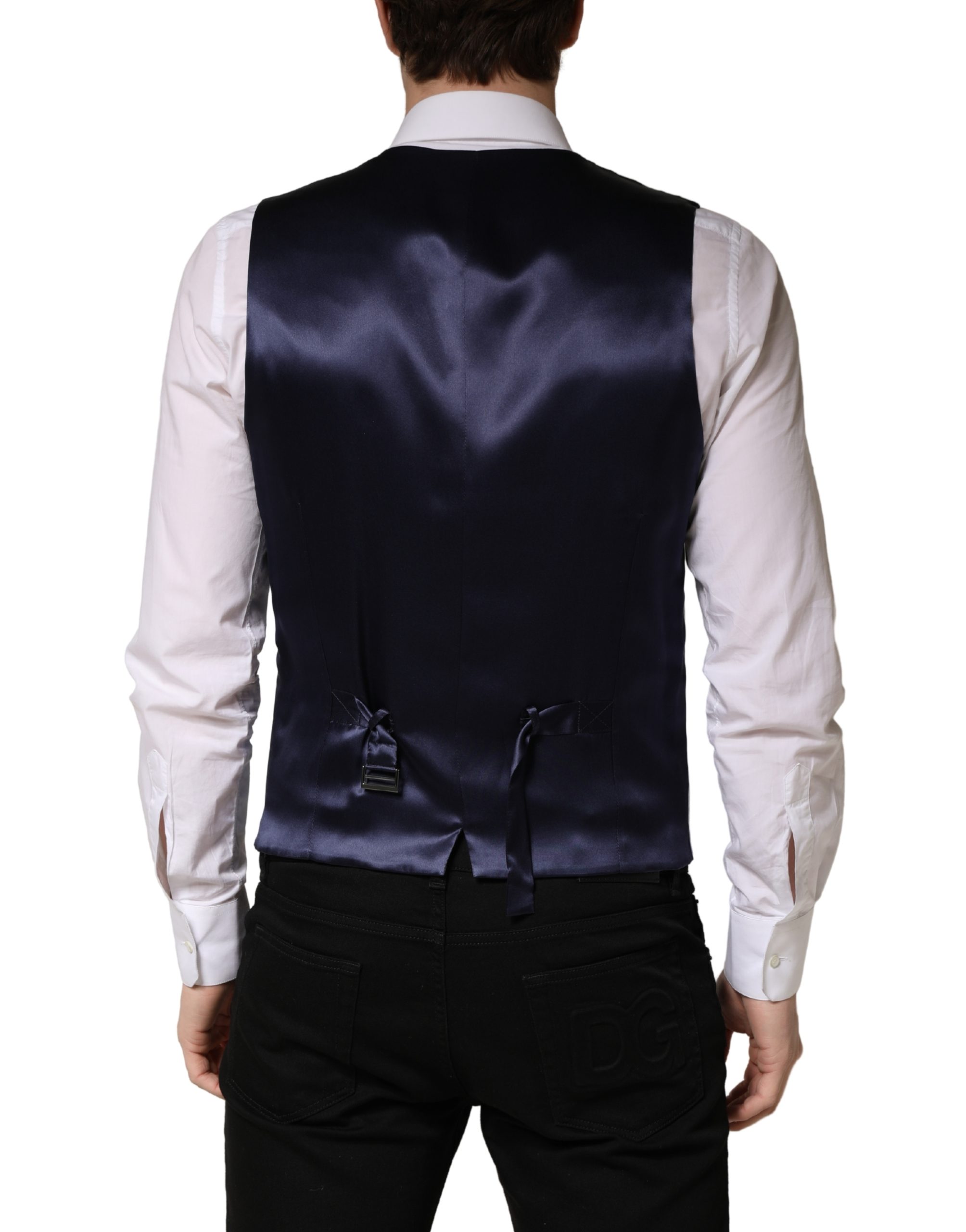 Dolce & Gabbana Gray Wool Single Breasted Men Waistcoat Vest - Image 4