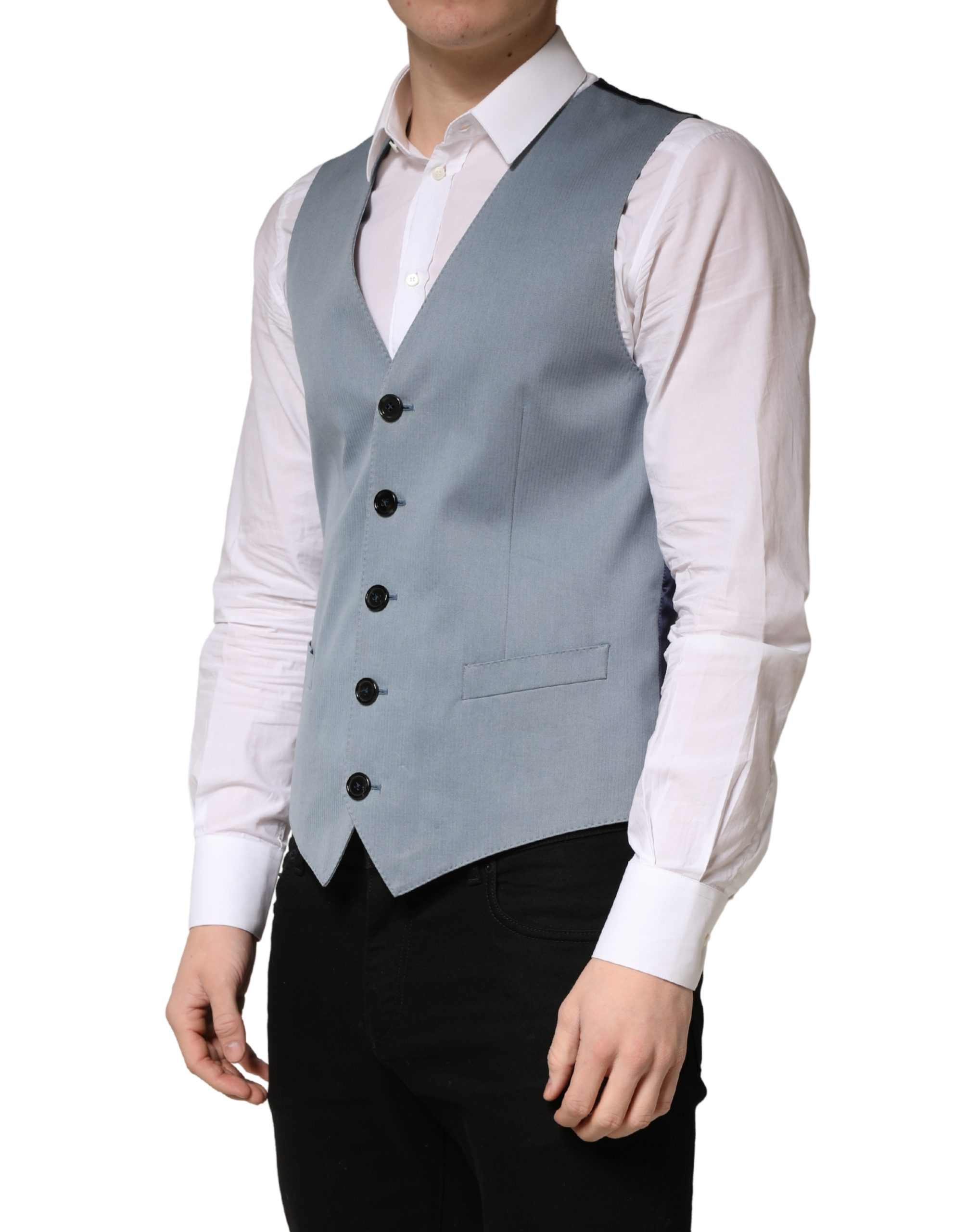 Dolce & Gabbana Gray Wool Single Breasted Men Waistcoat Vest - Image 3