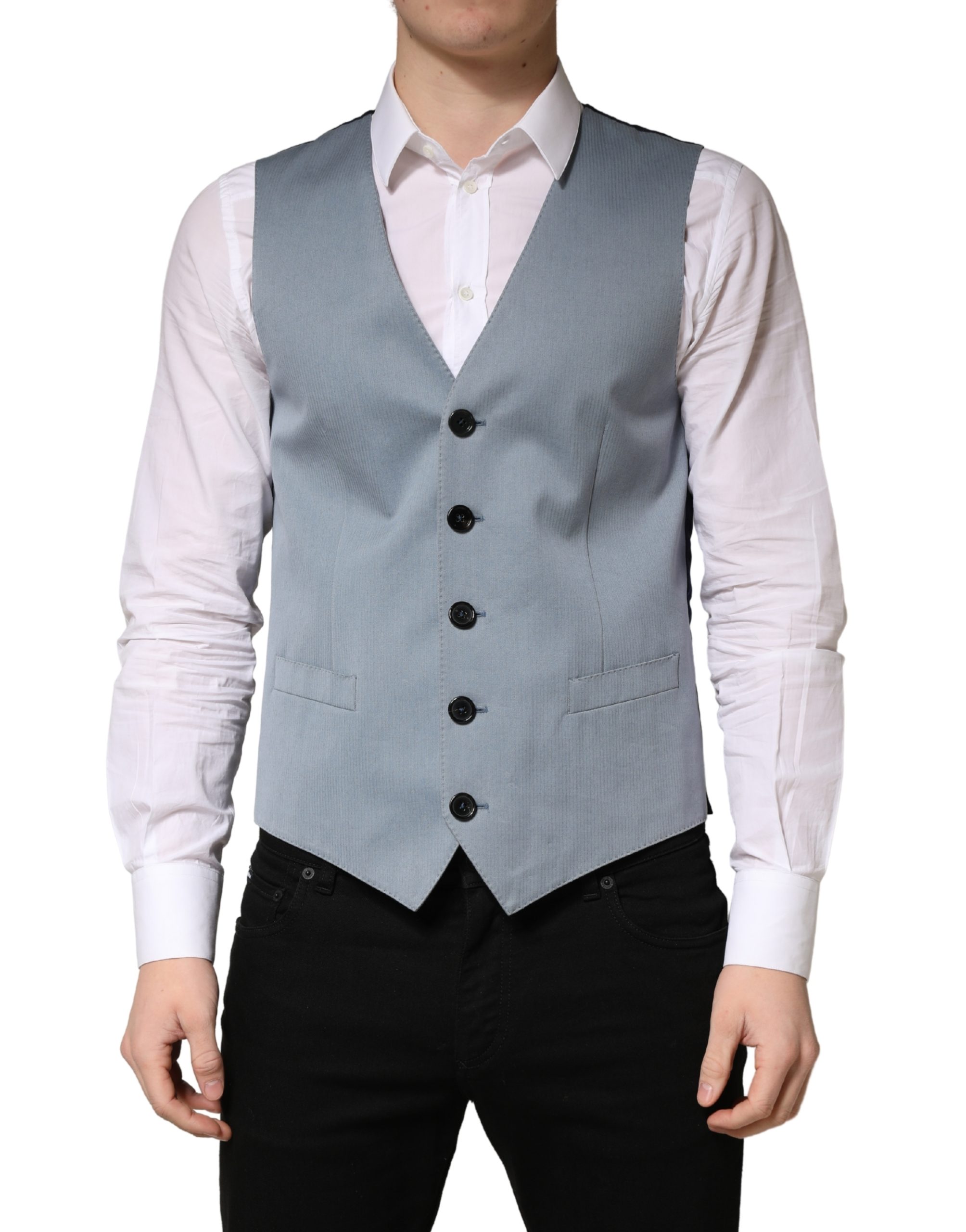 Dolce & Gabbana Gray Wool Single Breasted Men Waistcoat Vest - Image 2