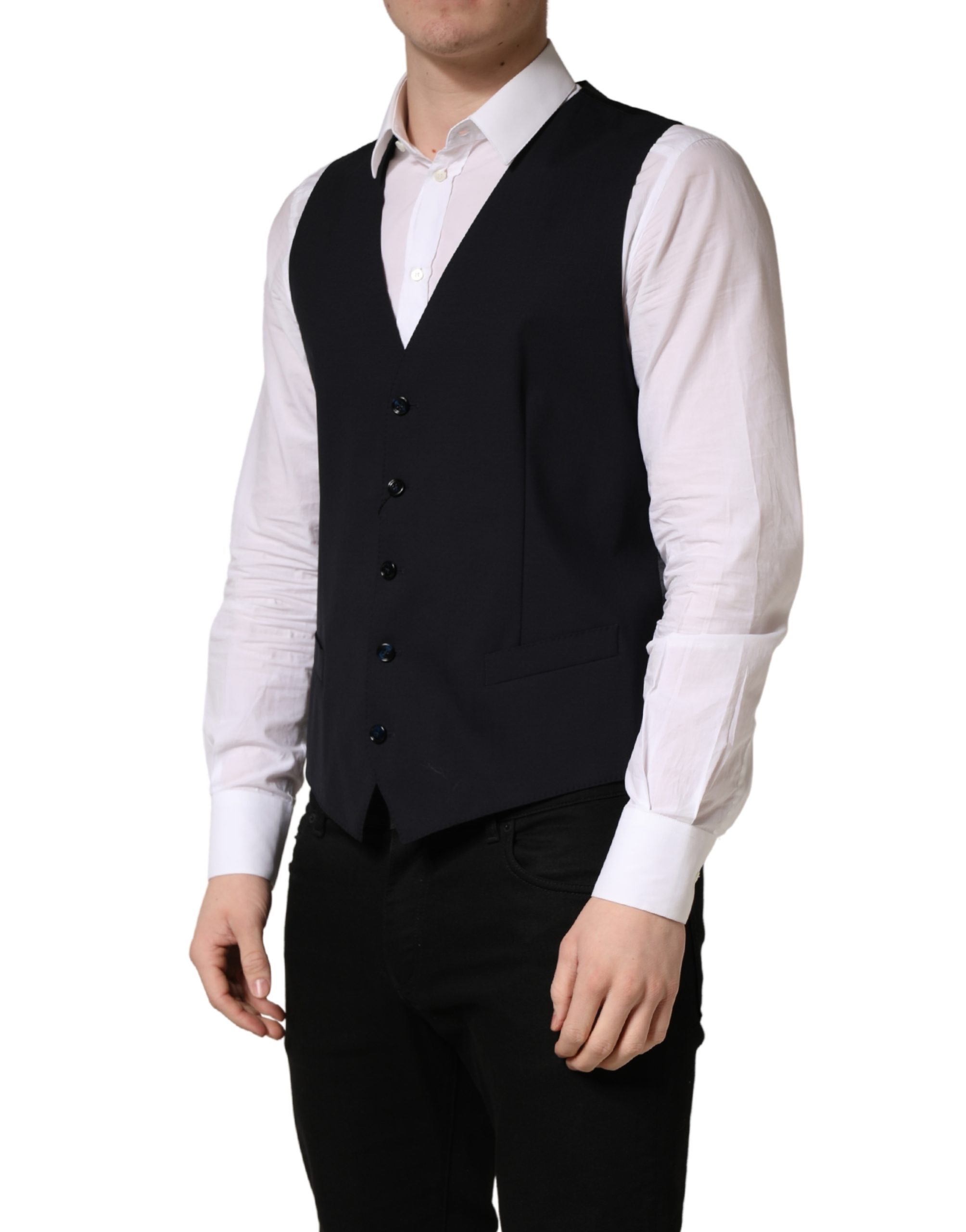 Dolce & Gabbana Black Wool Single Breasted Waistcoat Vest - Image 3