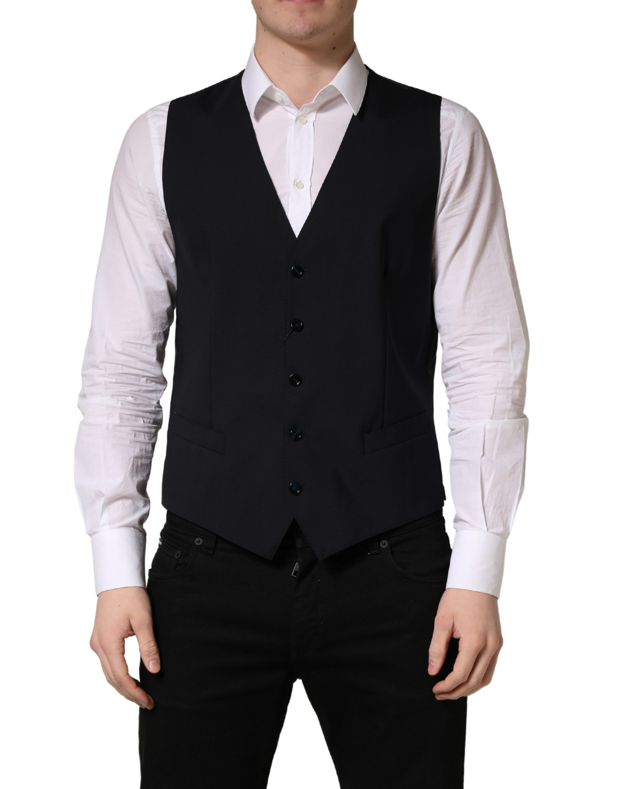 Dolce & Gabbana Black Wool Single Breasted Waistcoat Vest - Image 2