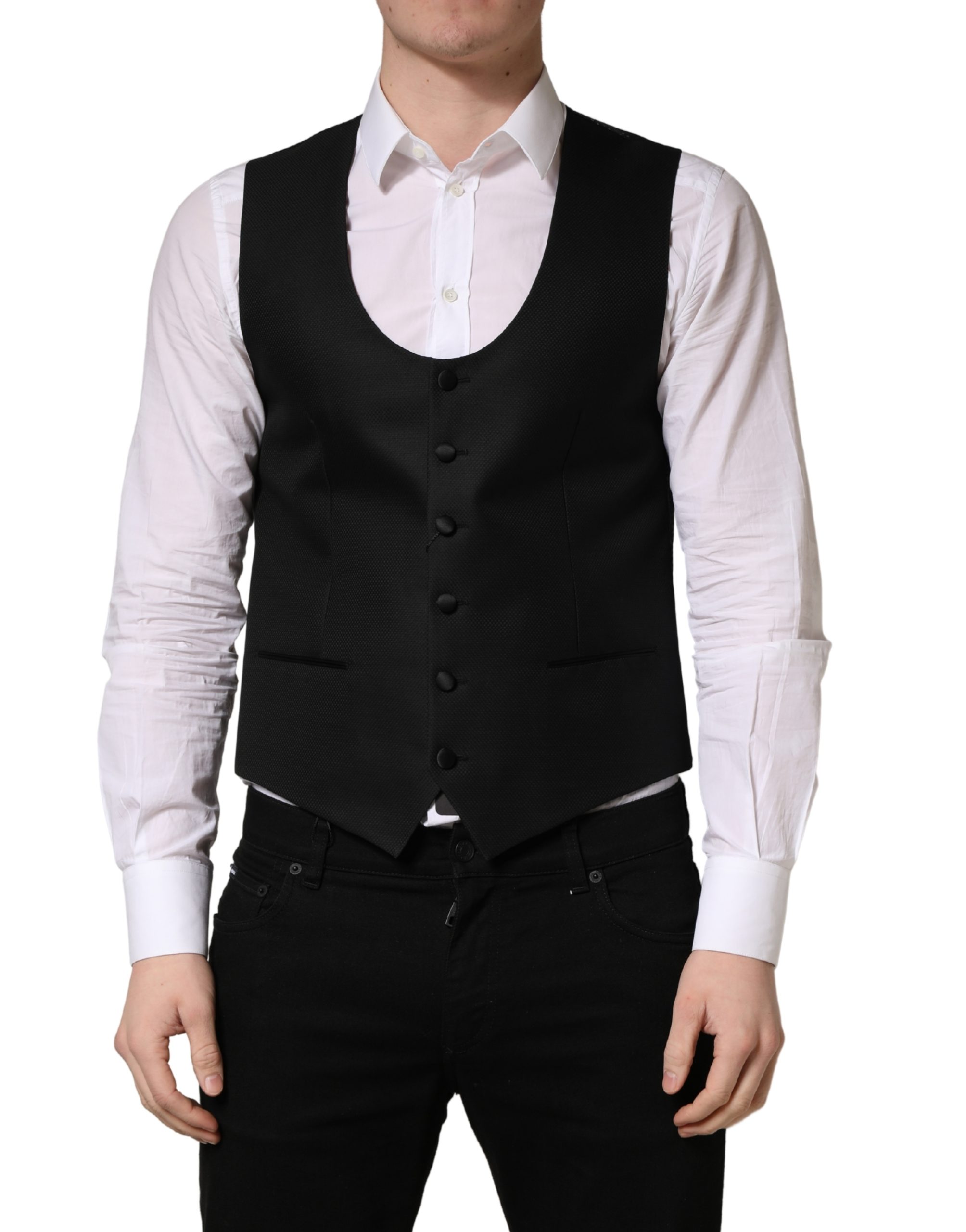 Dolce & Gabbana Black Wool Single Breasted Waistcoat Vest - Image 2