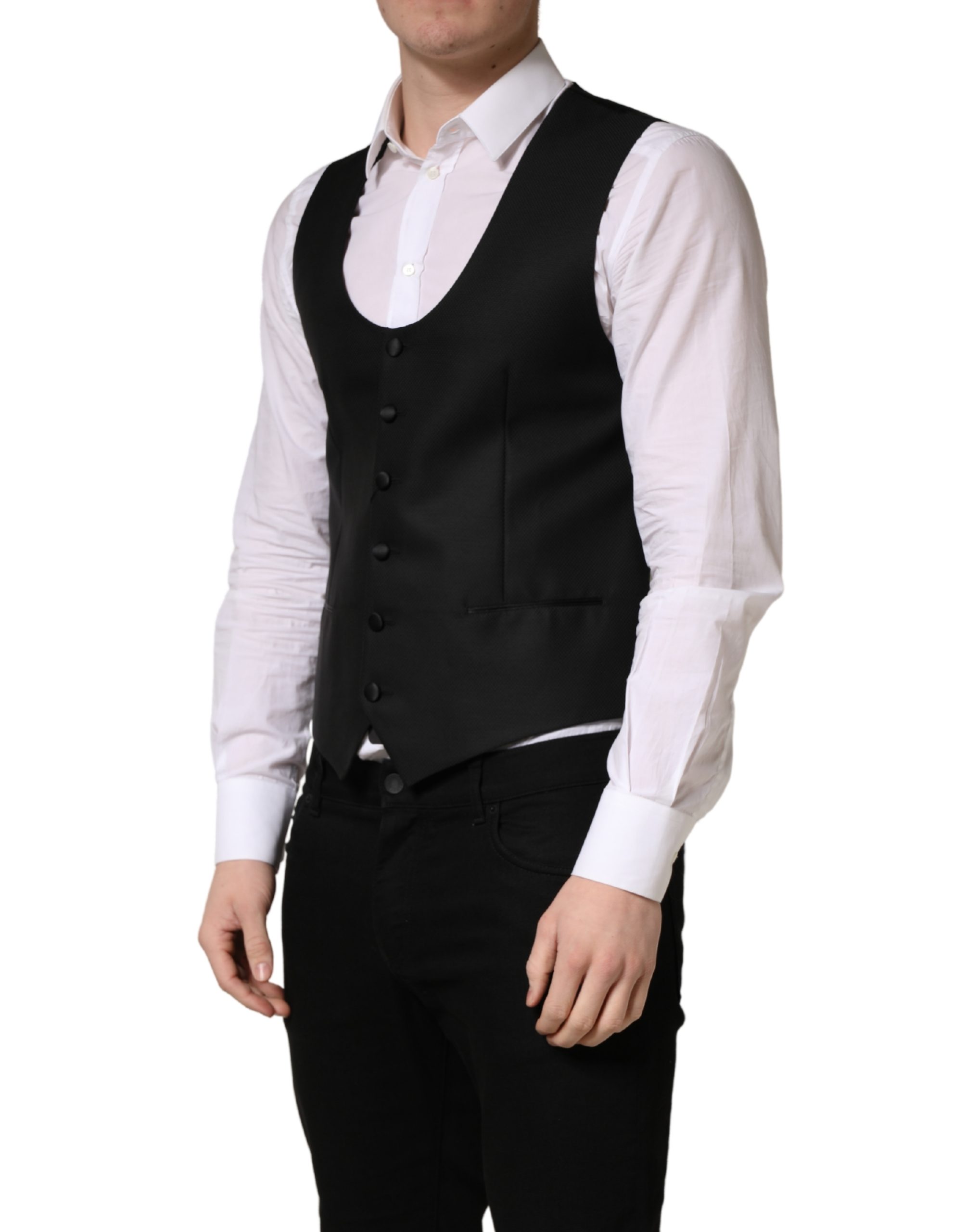Dolce & Gabbana Black Wool Single Breasted Waistcoat Vest - Image 3