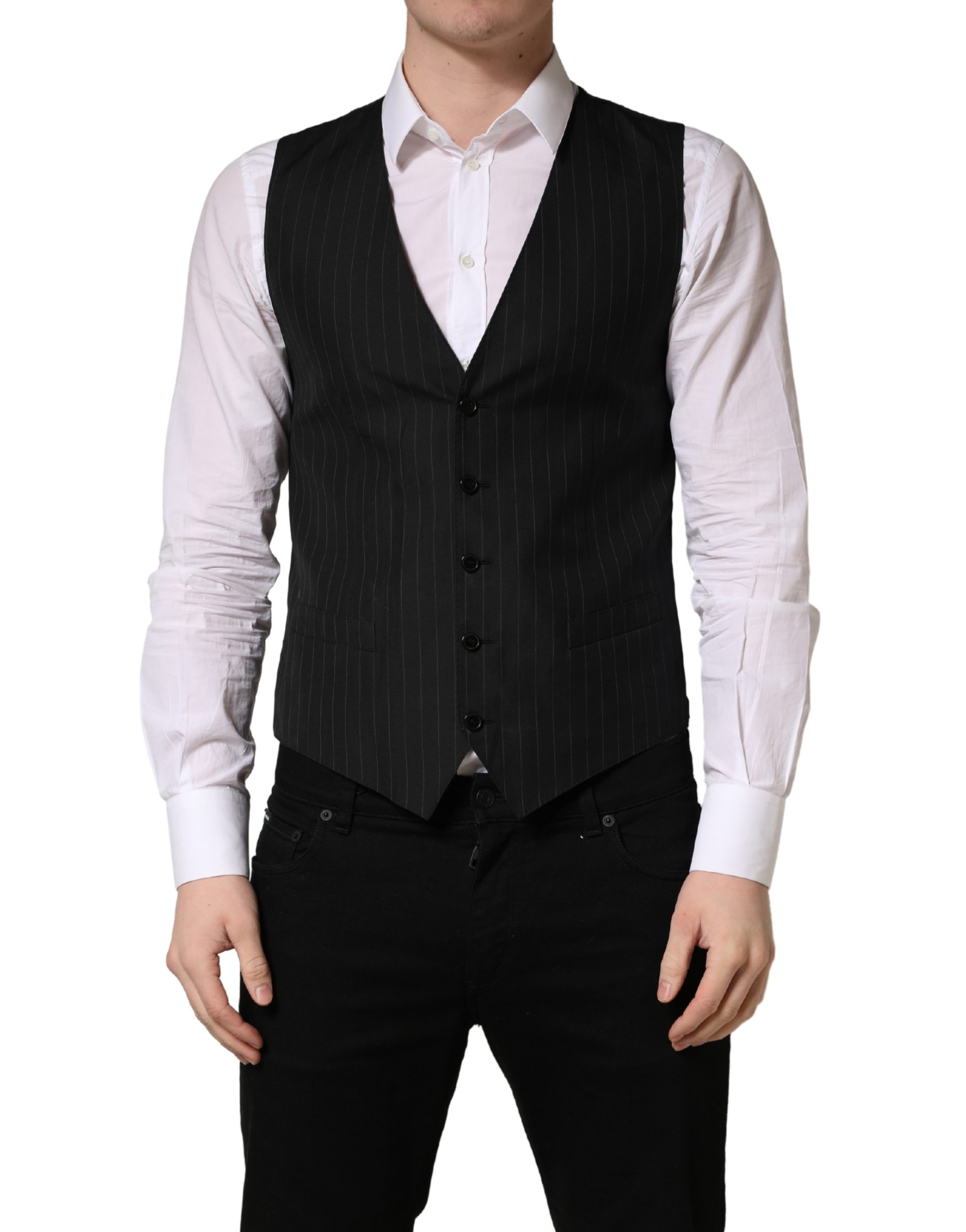 Dolce & Gabbana Black Stripe Single Breasted Waistcoat Vest - Image 2