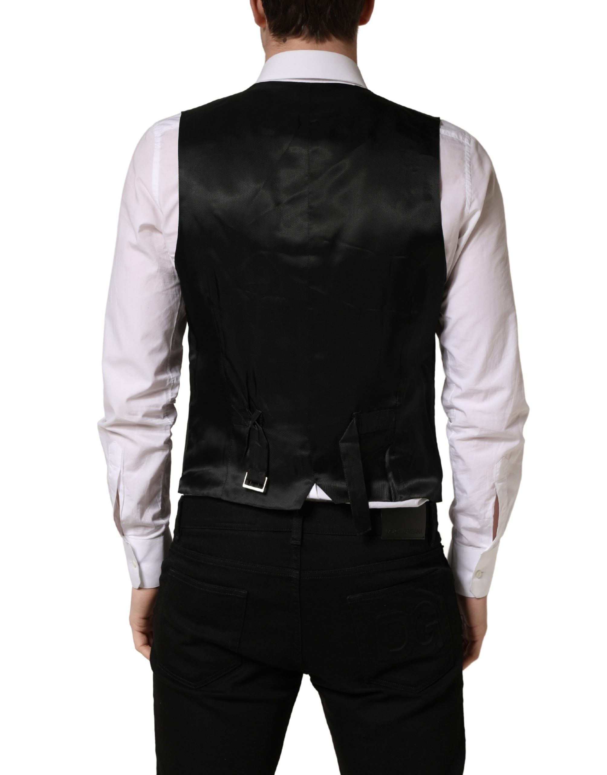 Dolce & Gabbana Black Stripe Single Breasted Waistcoat Vest - Image 4