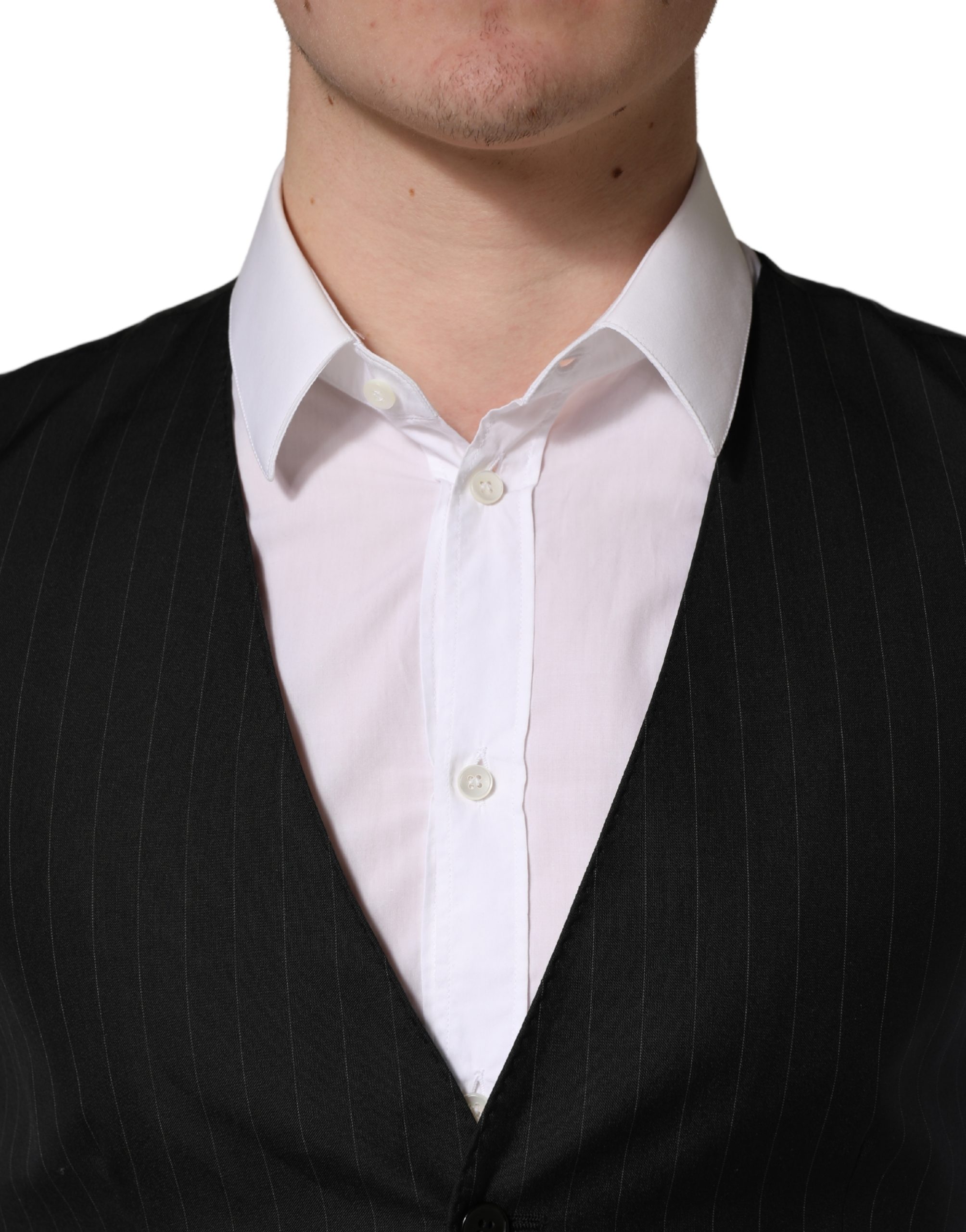 Dolce & Gabbana Black Stripe Single Breasted Waistcoat Vest - Image 5