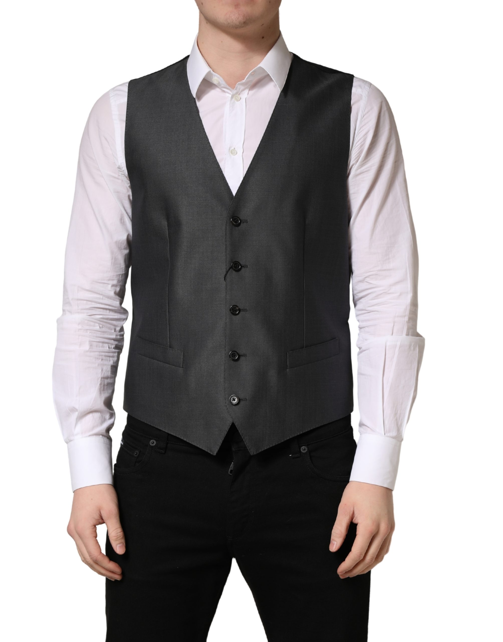 Dolce & Gabbana Dark Gray Single Breasted Men Waistcoat Vest - Image 2