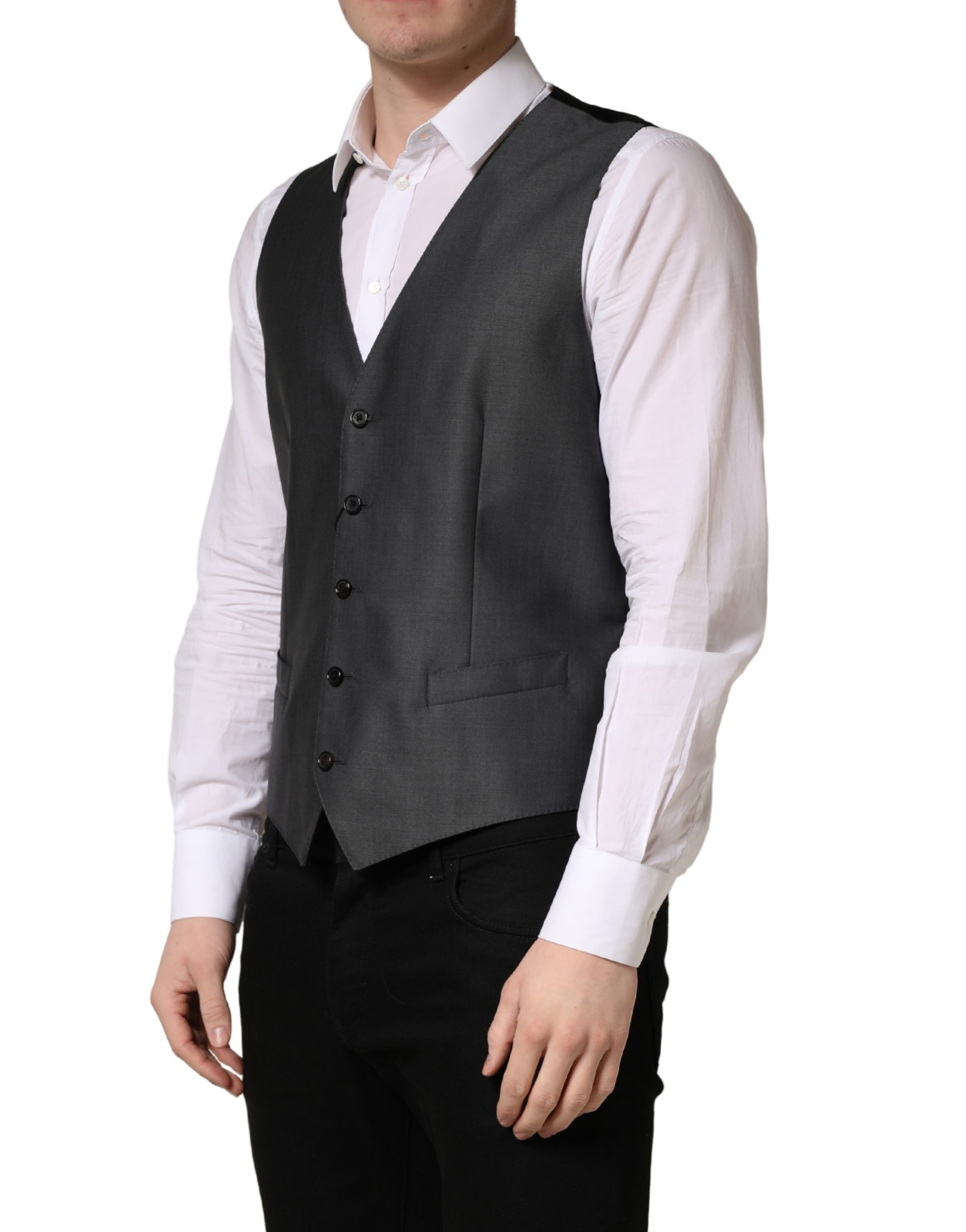 Dolce & Gabbana Dark Gray Single Breasted Men Waistcoat Vest - Image 3