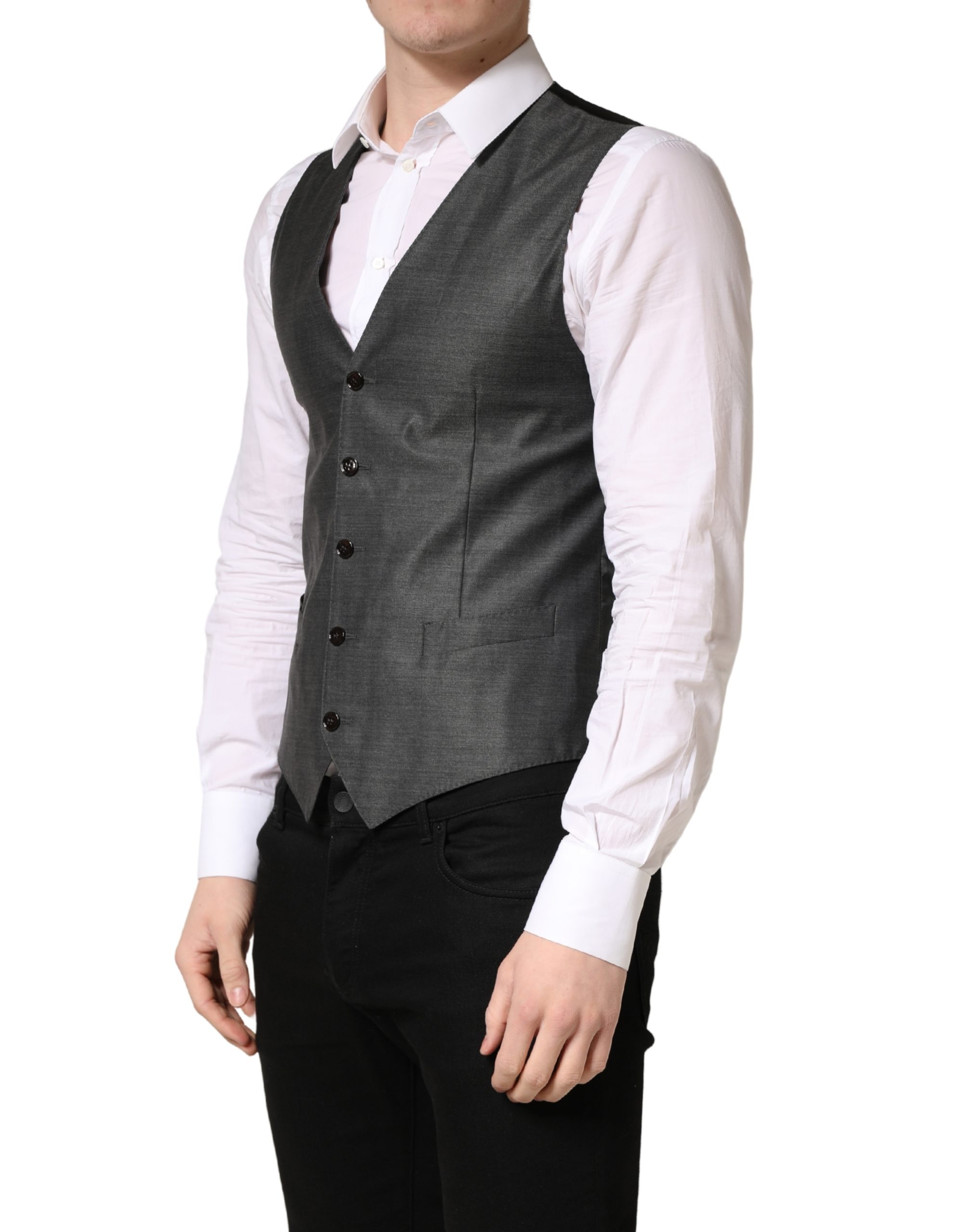 Dolce & Gabbana Dark Gray Wool Dress Formal Waistcoat Vest - Image 3