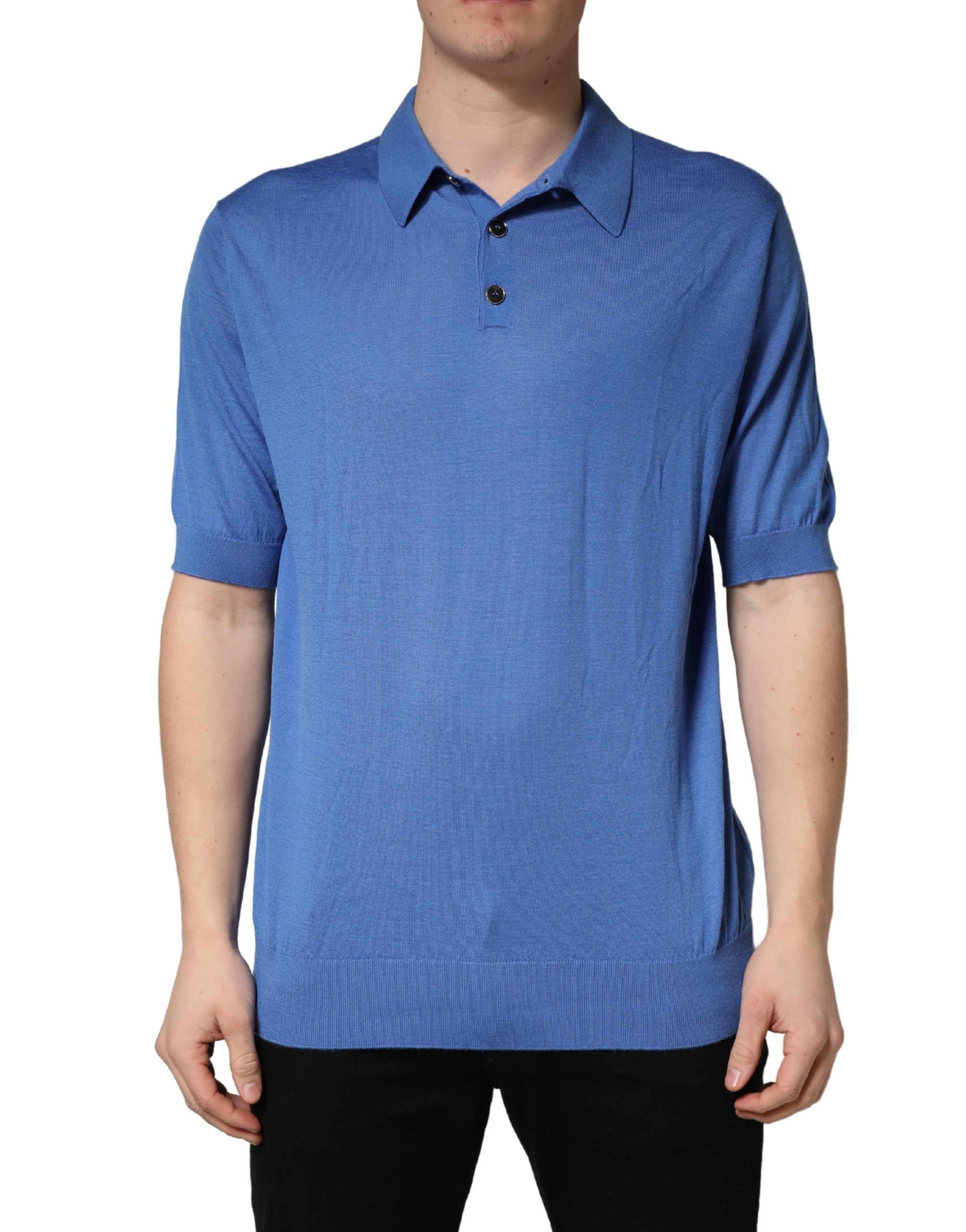 Dolce & Gabbana Blue Cashmere Short Sleeves Polo T-shirt - Image 2