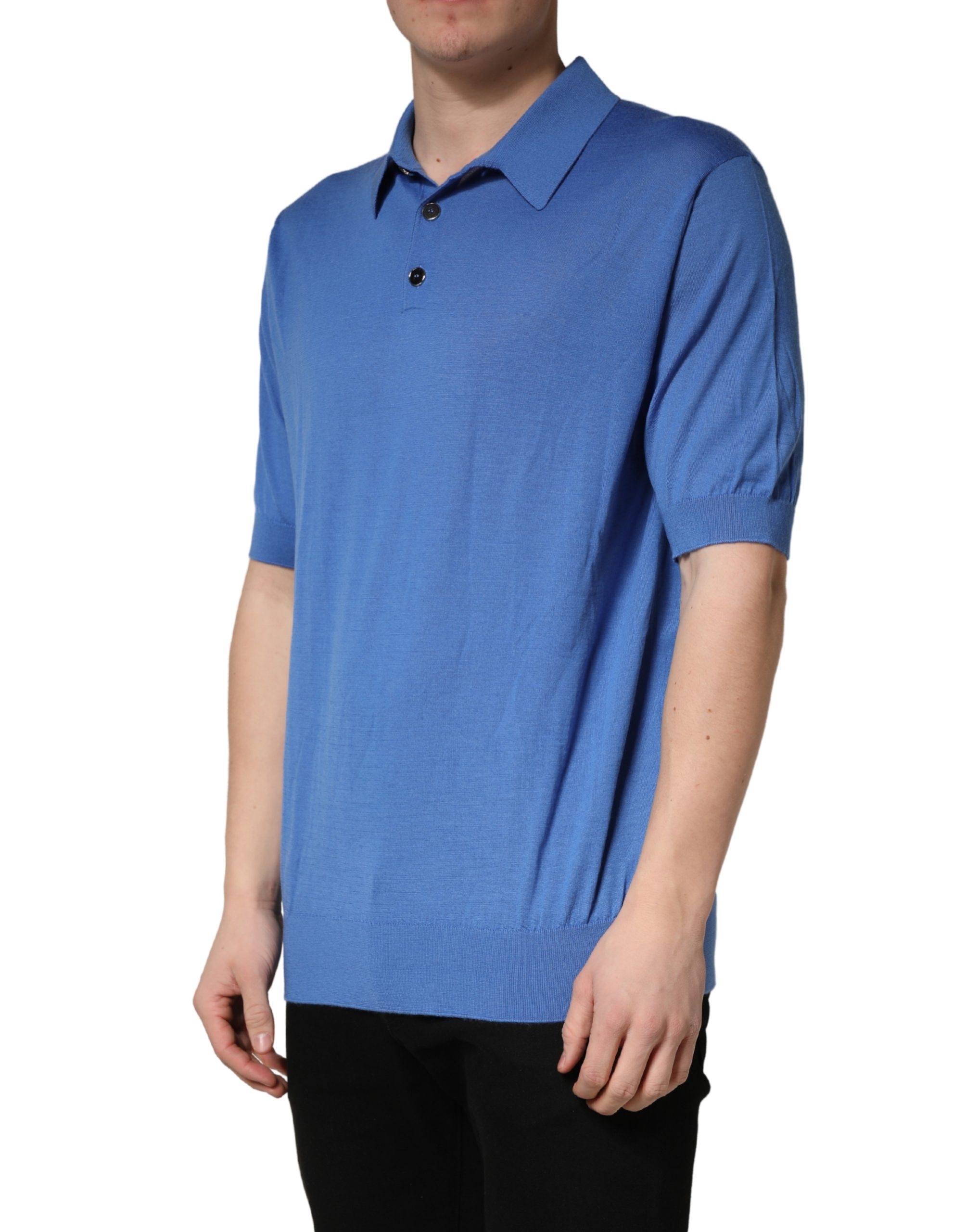 Dolce & Gabbana Blue Cashmere Short Sleeves Polo T-shirt - Image 3