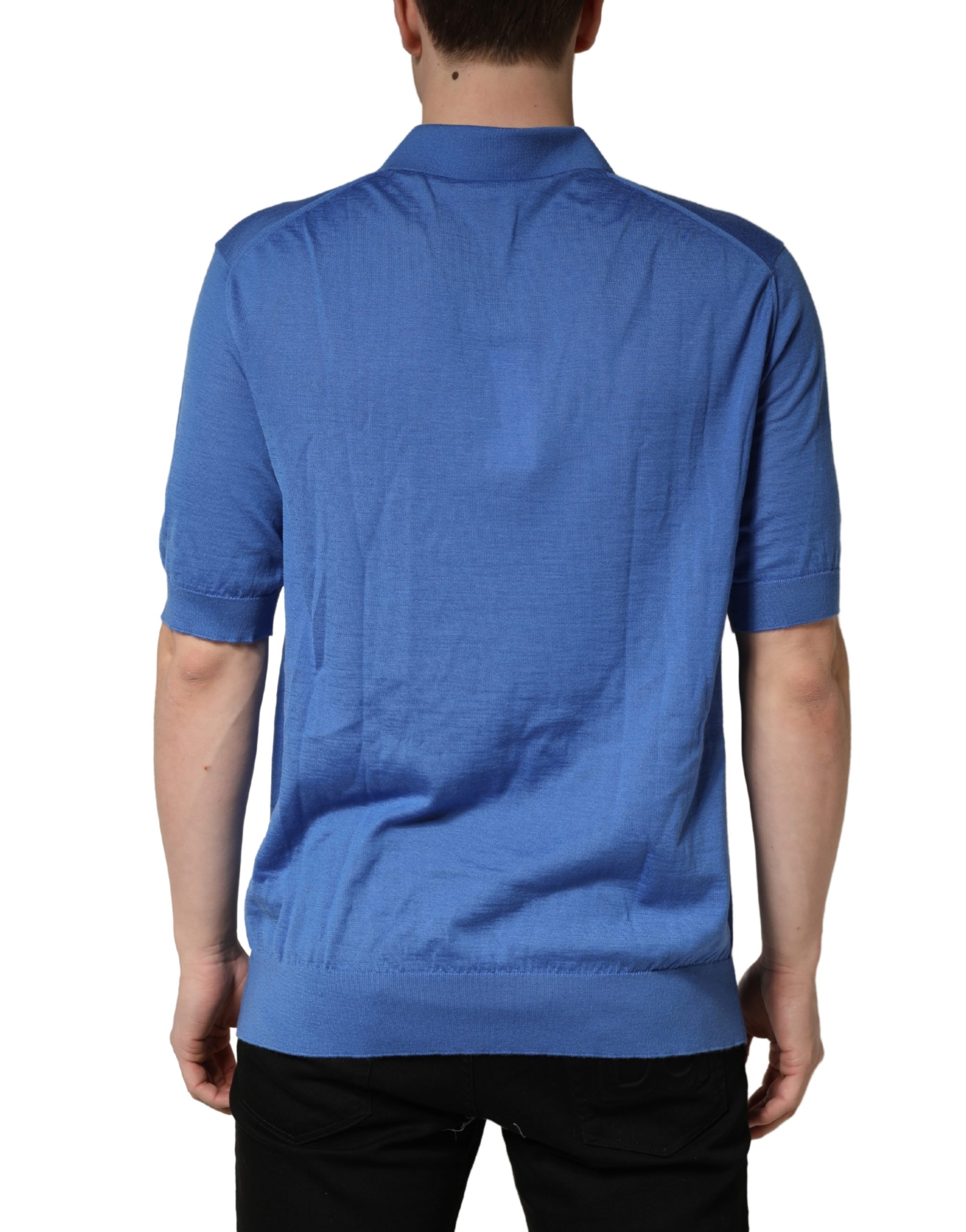 Dolce & Gabbana Blue Cashmere Short Sleeves Polo T-shirt - Image 4