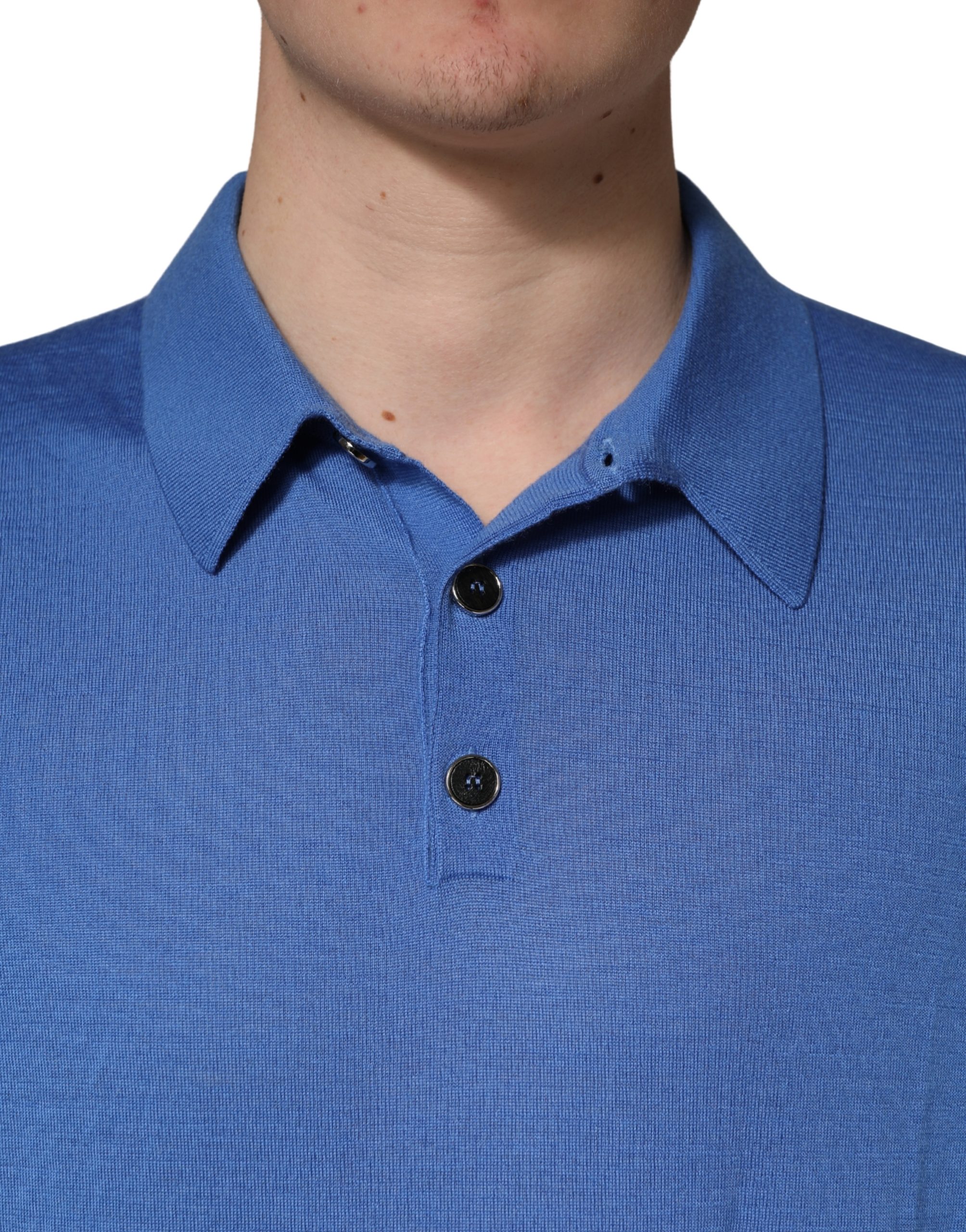 Dolce & Gabbana Blue Cashmere Short Sleeves Polo T-shirt - Image 5
