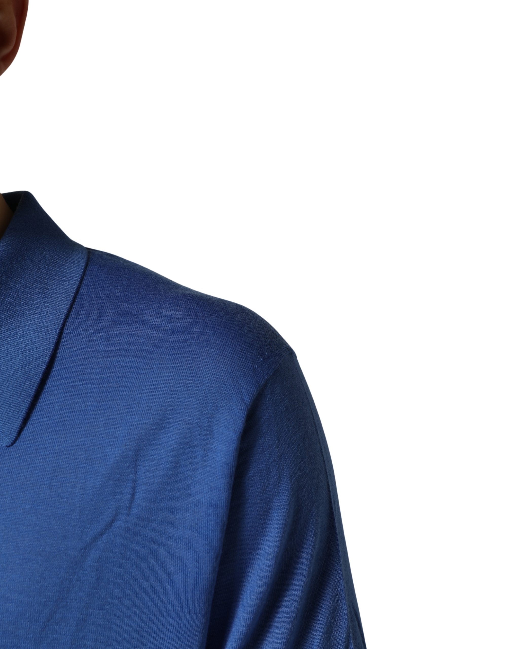 Dolce & Gabbana Blue Cashmere Short Sleeves Polo T-shirt - Image 6
