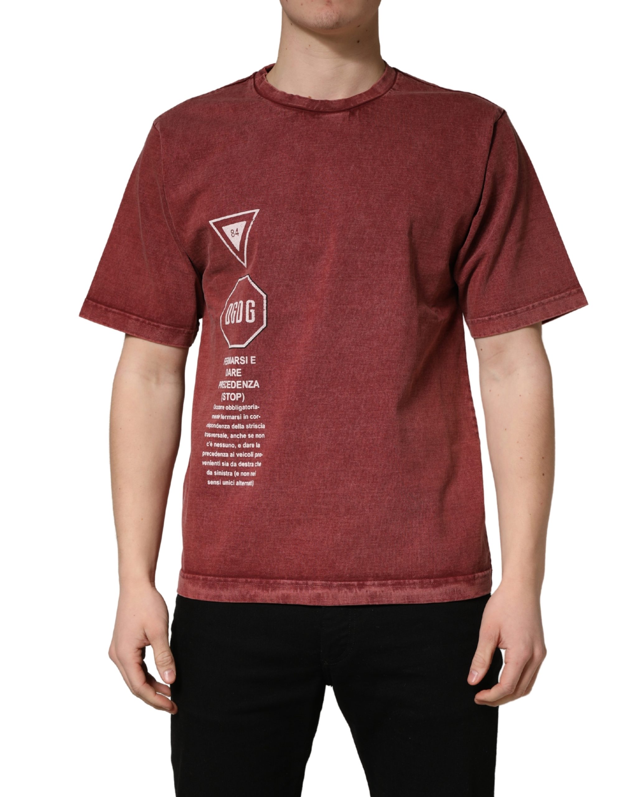 Dolce & Gabbana Maroon Print Round Neck Short Sleeve T-shirt - Image 2