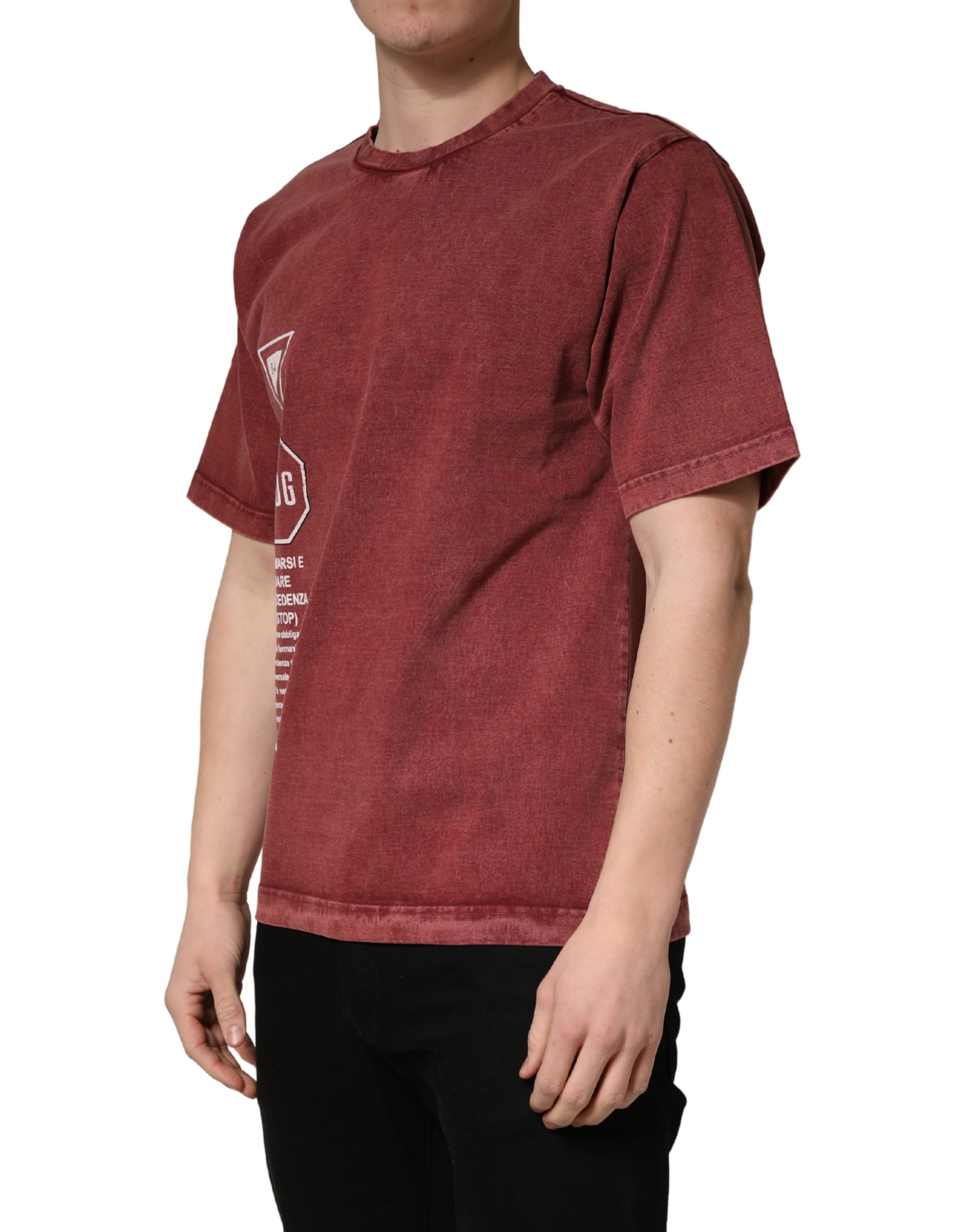Dolce & Gabbana Maroon Print Round Neck Short Sleeve T-shirt - Image 3
