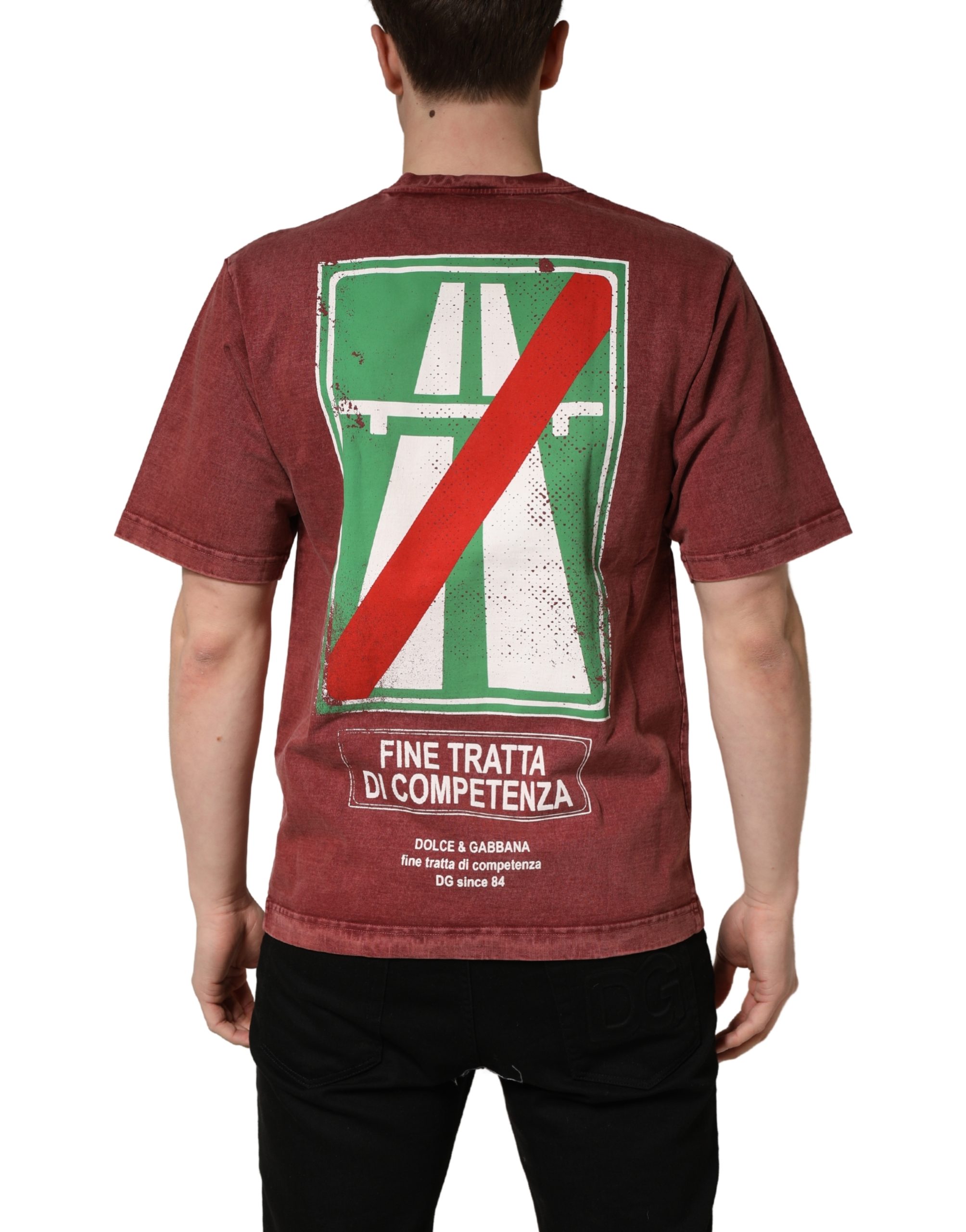 Dolce & Gabbana Maroon Print Round Neck Short Sleeve T-shirt - Image 4