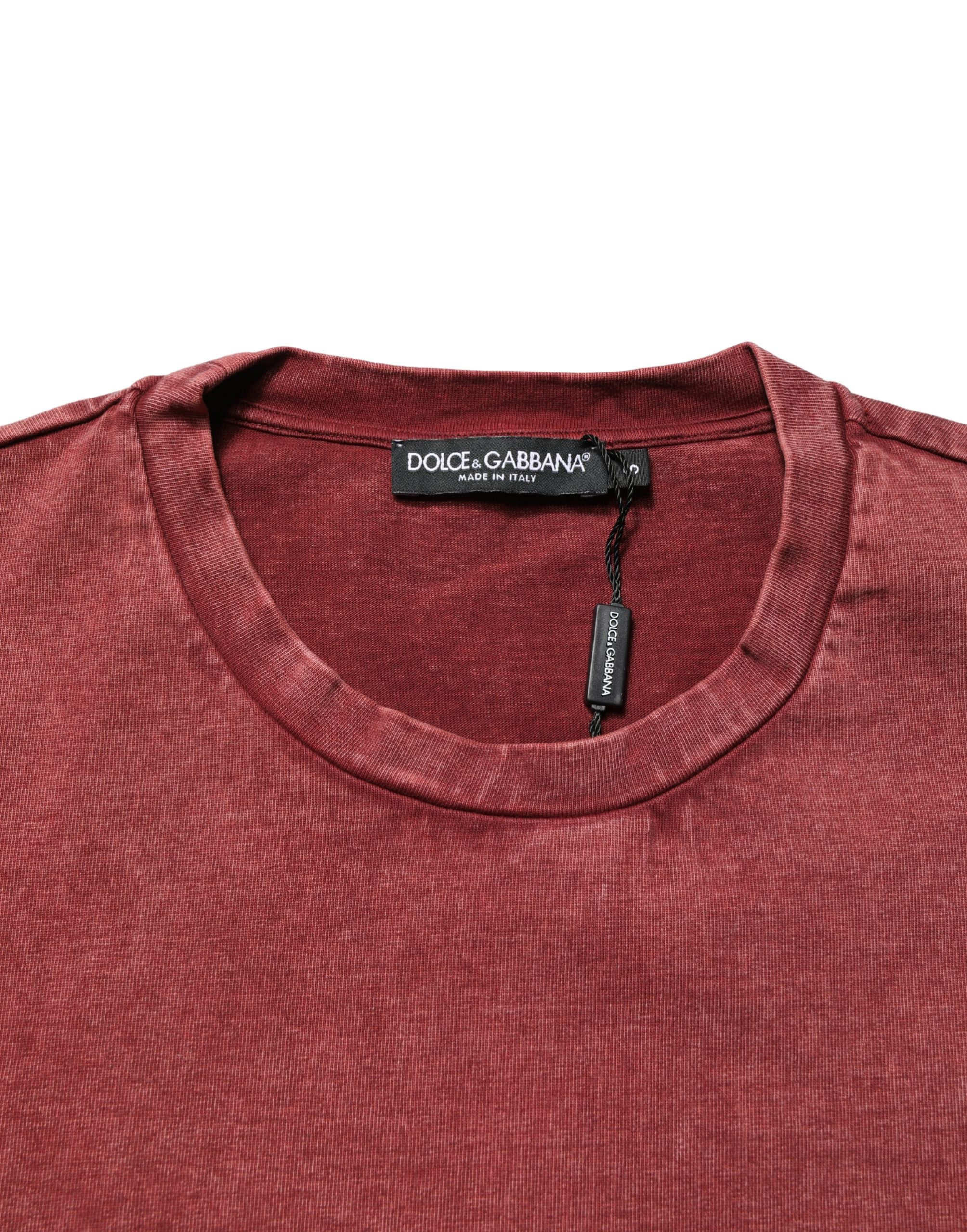 Dolce & Gabbana Maroon Print Round Neck Short Sleeve T-shirt - Image 7