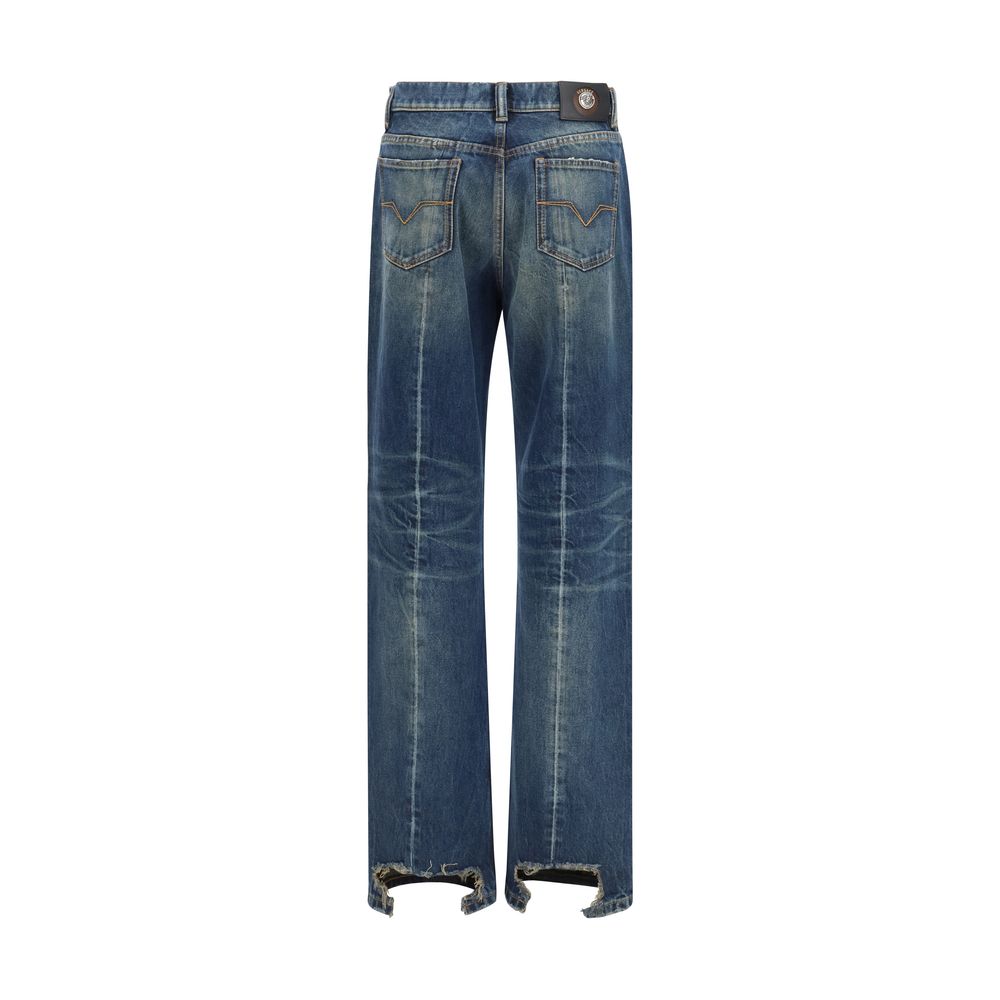 Versace Blue Cotton Straight-Leg Jeans - Image 2