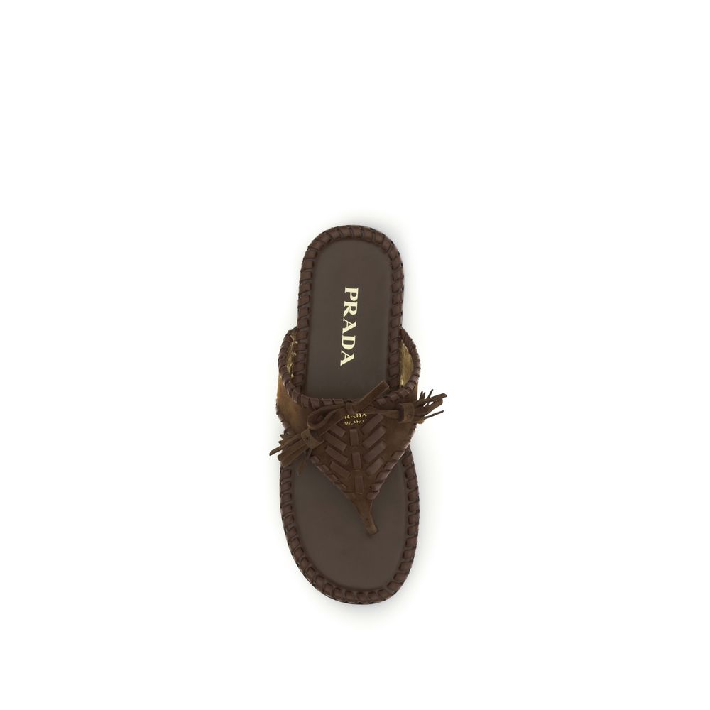 Prada Brown Calf Leather Bos Taurus Sandals - Image 4