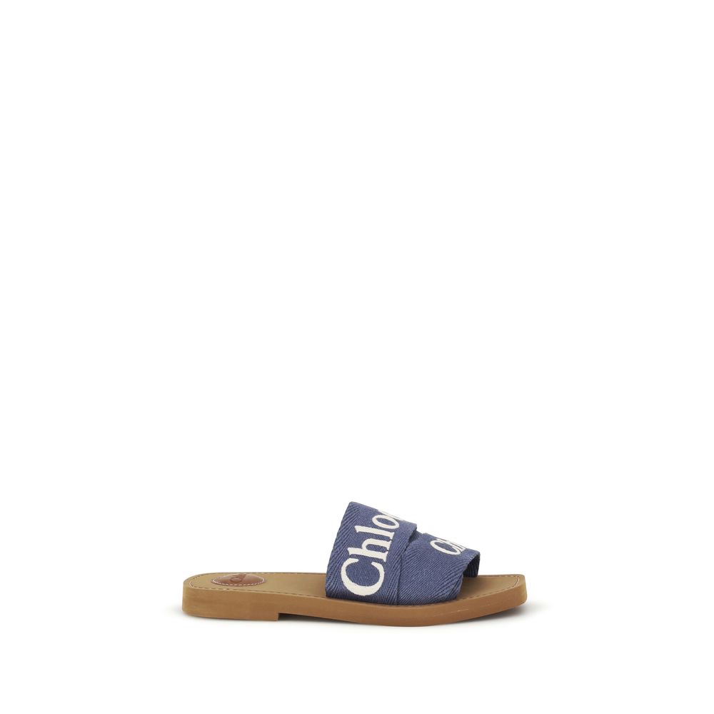 ChloƩ Blue Cotton Flat Sandals