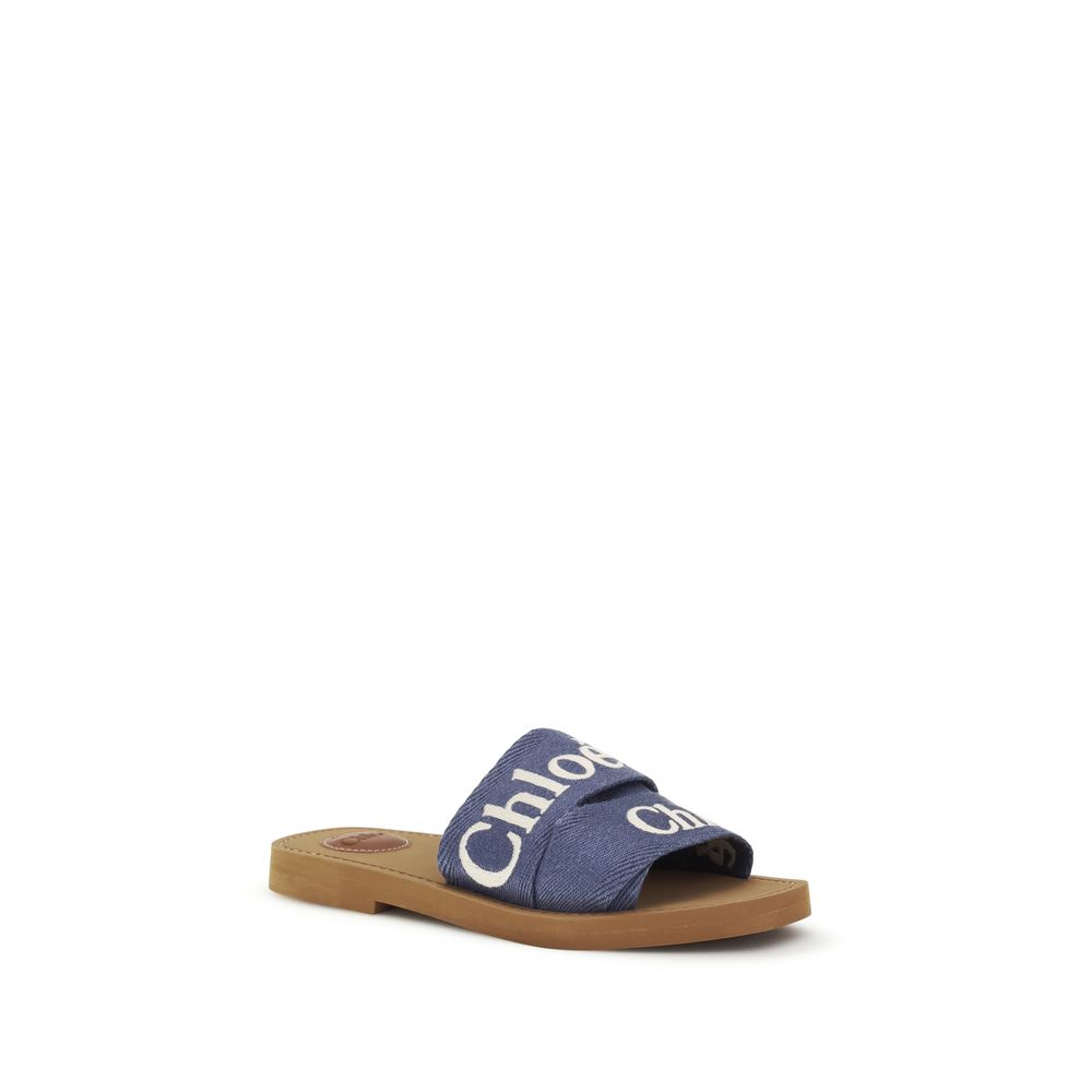 ChloƩ Blue Cotton Flat Sandals - Image 2