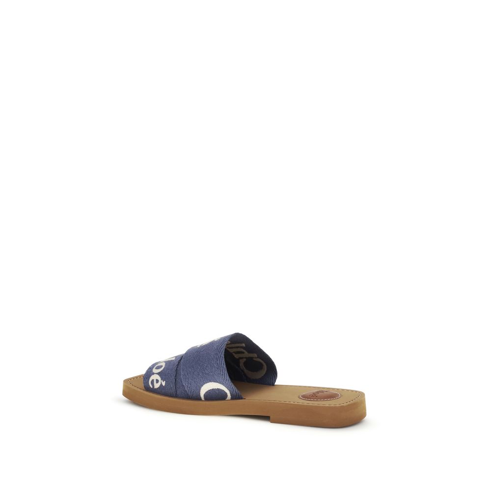 ChloƩ Blue Cotton Flat Sandals - Image 3