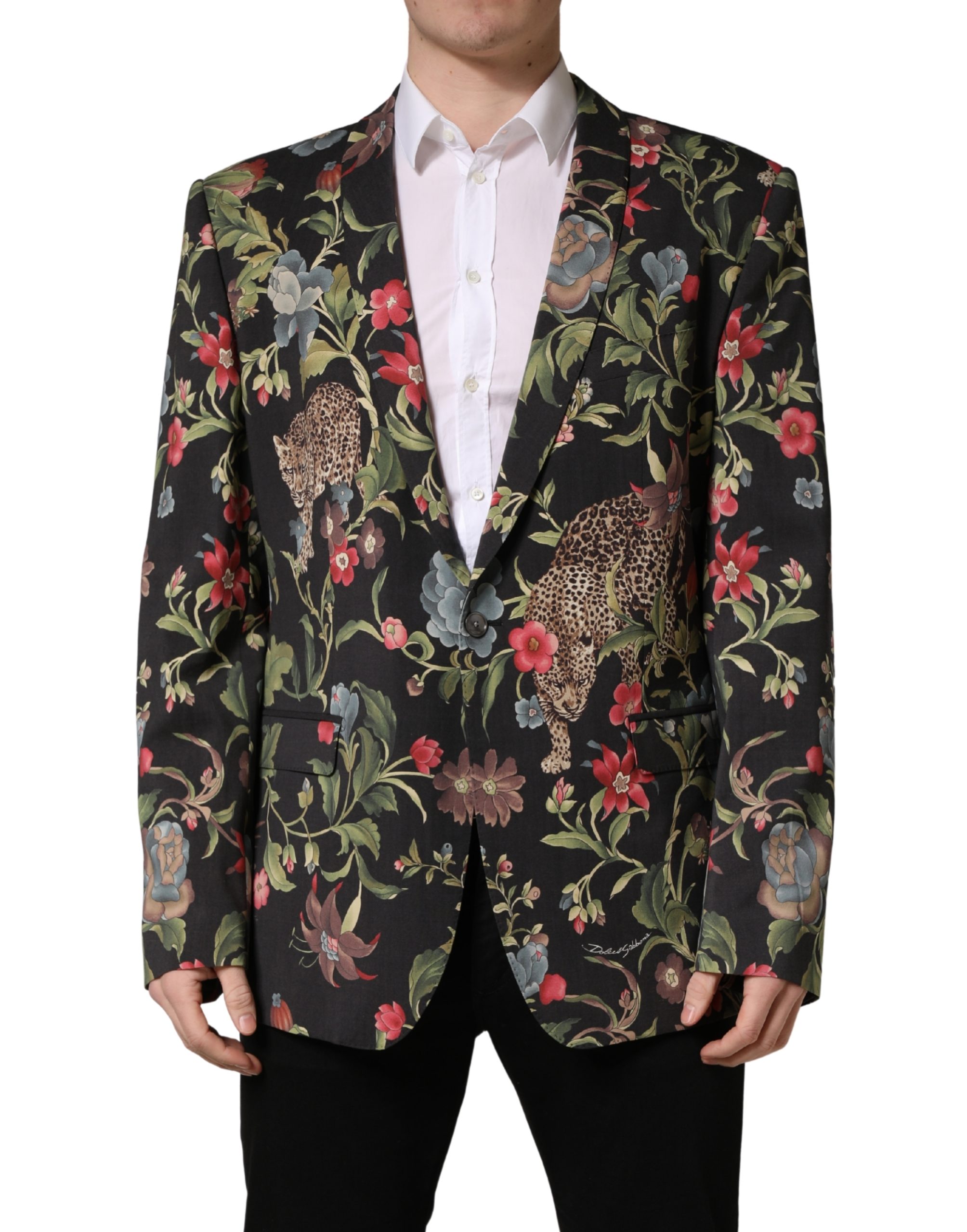 Dolce & Gabbana Multicolor Floral Leopard 1 Button Men Suit Jacket - Image 2