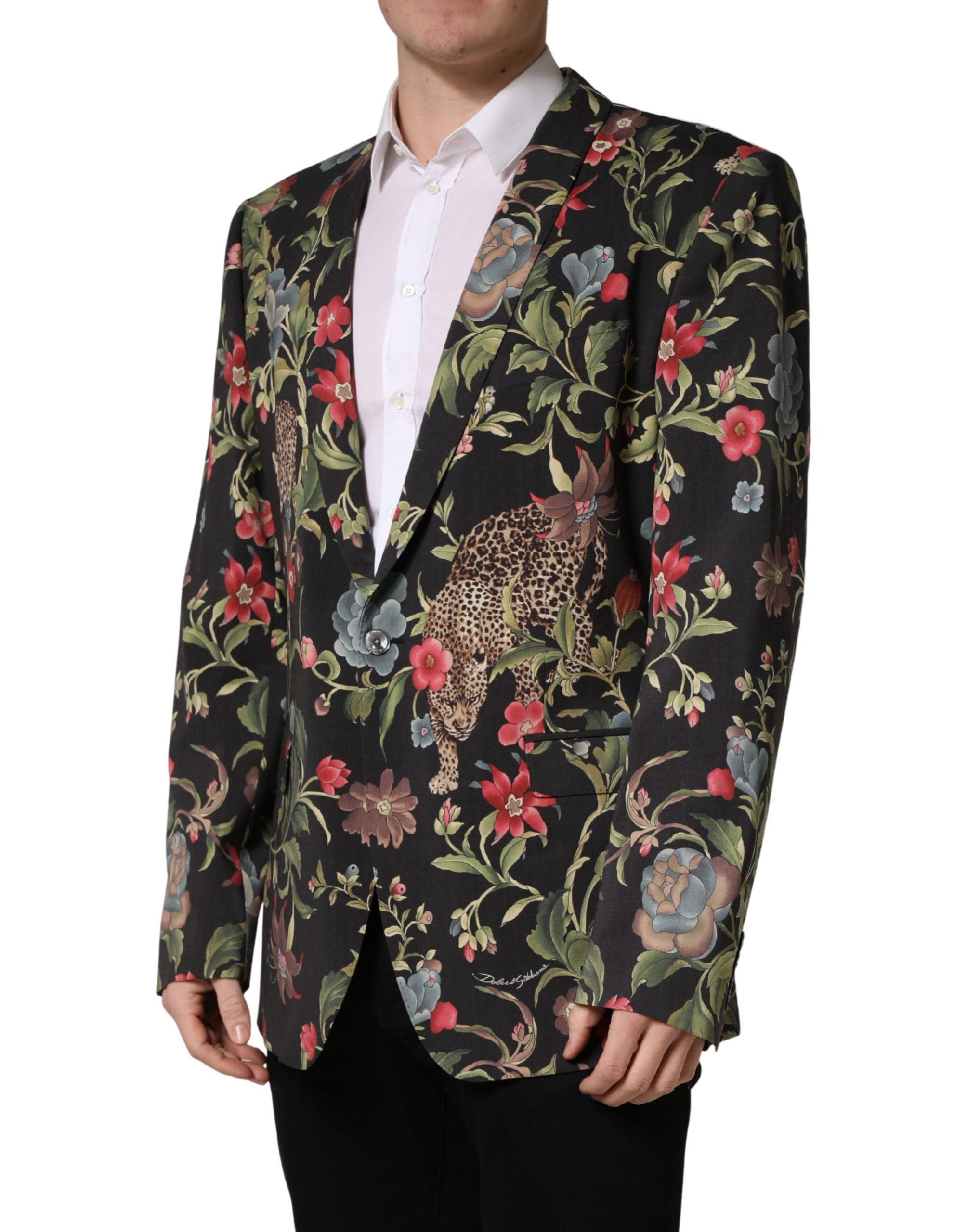 Dolce & Gabbana Multicolor Floral Leopard 1 Button Men Suit Jacket - Image 3