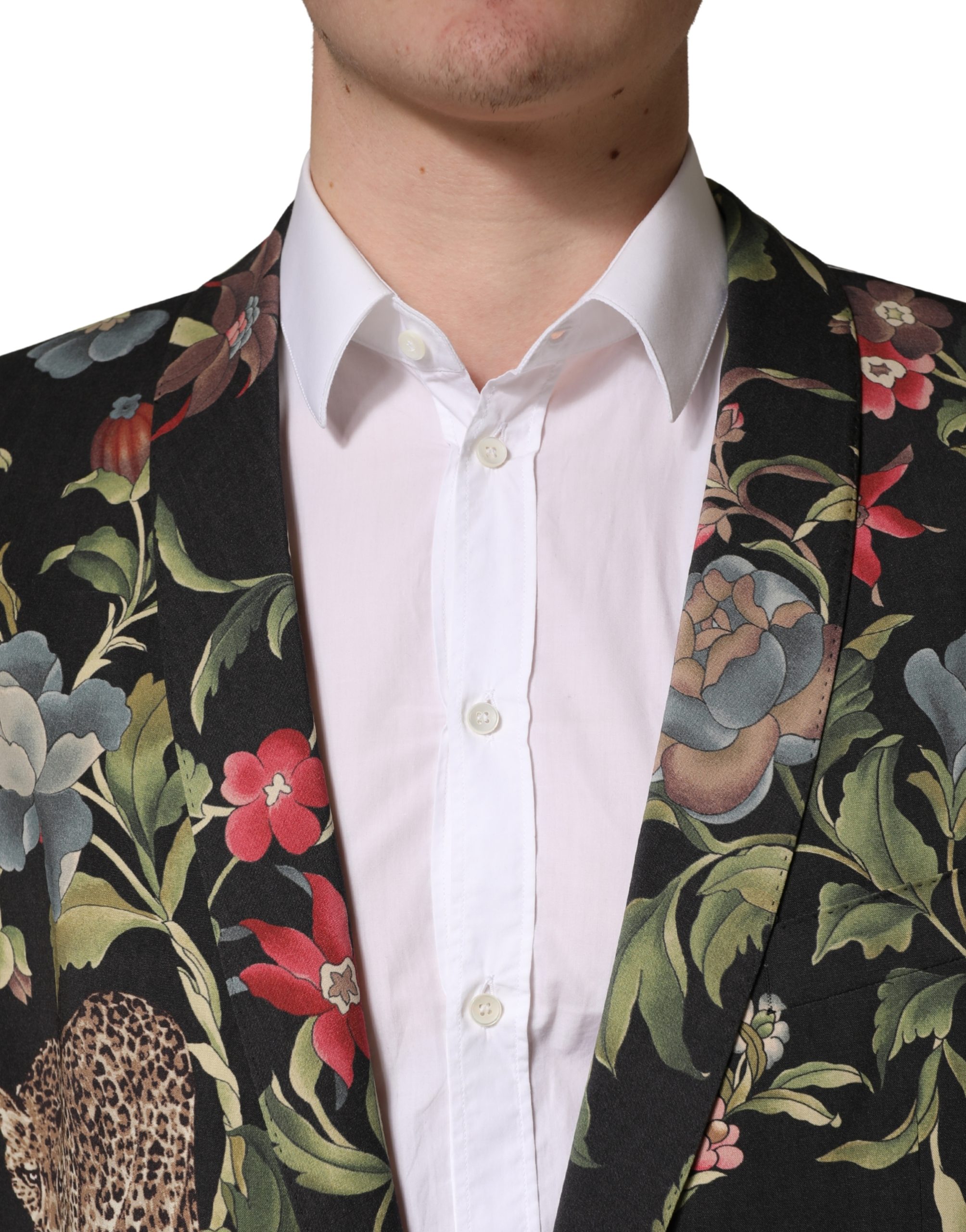 Dolce & Gabbana Multicolor Floral Leopard 1 Button Men Suit Jacket - Image 5
