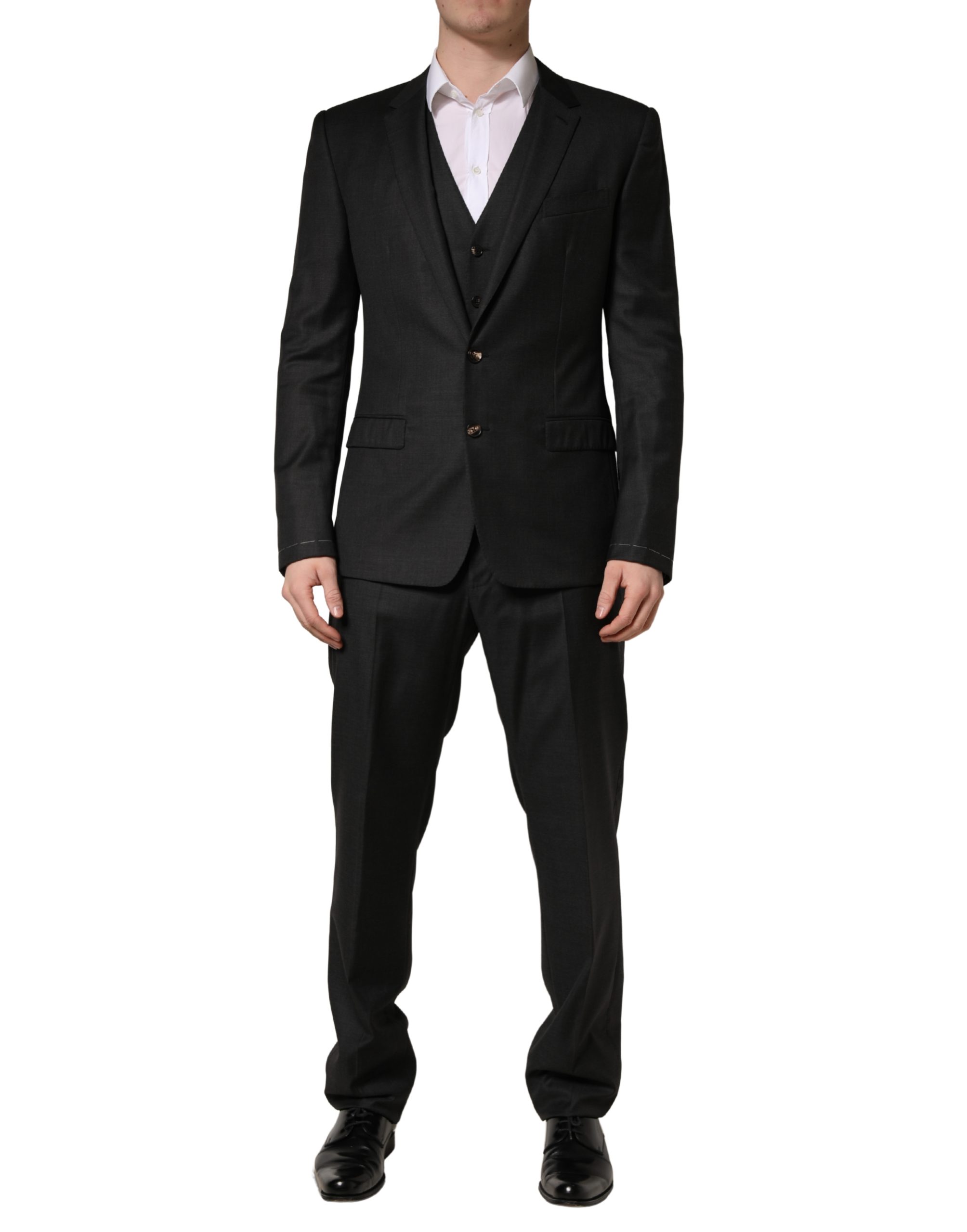 Dolce & Gabbana Dark Gray Wool Slim Fit Formal 3 Piece Men Suit - Image 2