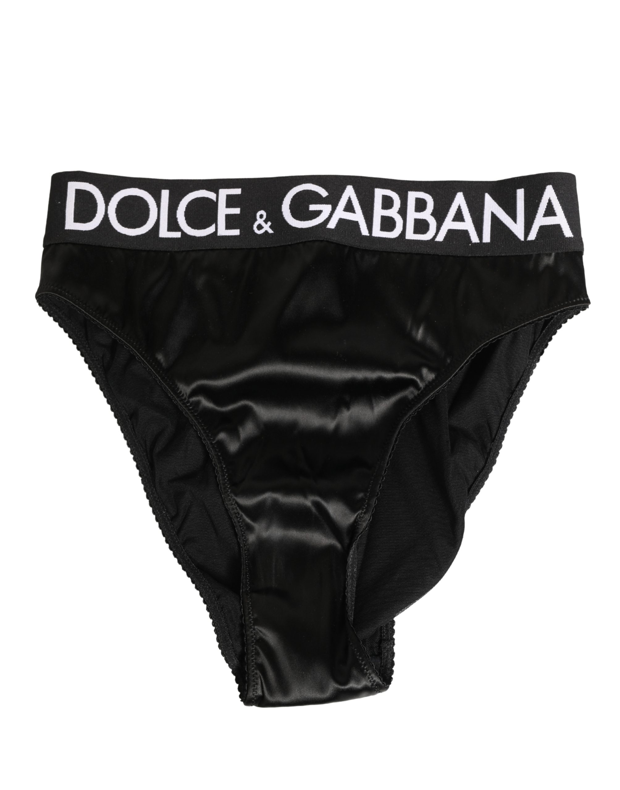 Dolce & Gabbana Black Satin High-Waist Brief Logo Women Underwear - Image 2