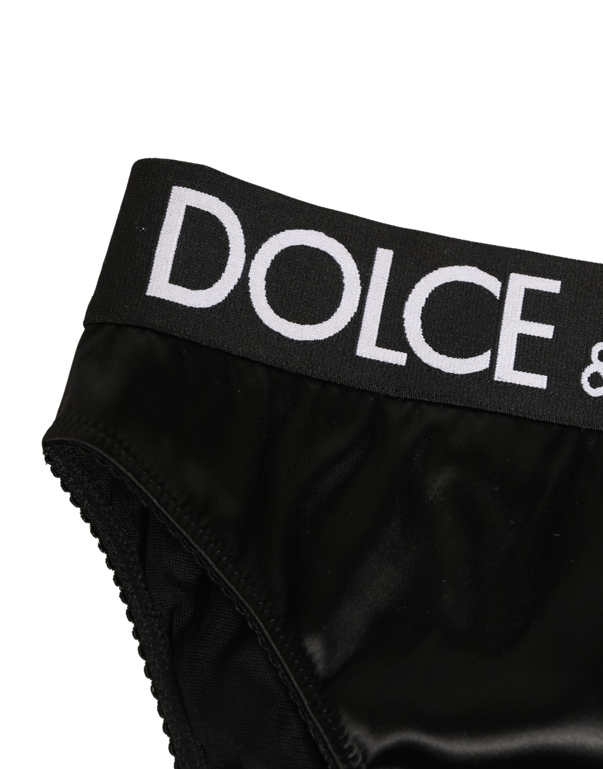 Dolce & Gabbana Black Satin High-Waist Brief Logo Women Underwear - Image 3